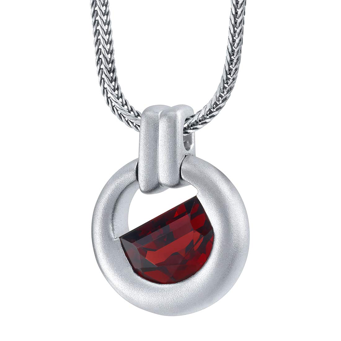 PEORA Sterling Silver Garnet Pendant Necklace for Men - 4.50 Carat Half Moon Shape with 22