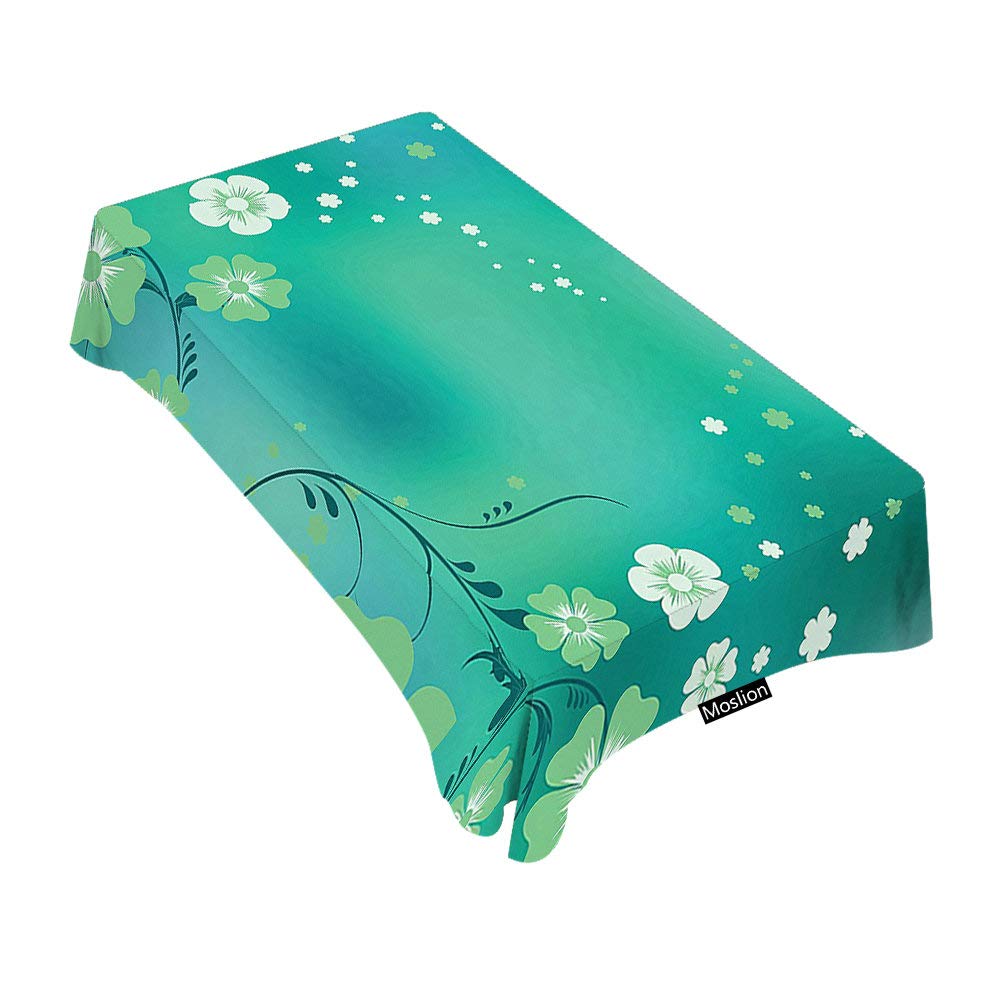 Moslion 60x84 Inch Rectangle Tablecloth - Green Floral Leaves Design Turquoise White Table Cover for Dining, BBQ, Picnic & Coffee Tables | Waterproof & Wrinkle-Resistant Decorative Table Linens for Parties, Weddings & Outdoor Events