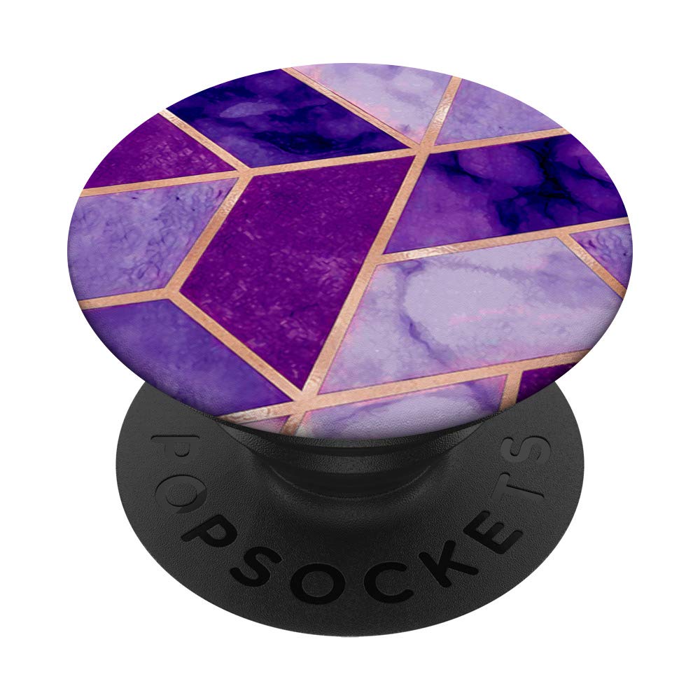 Purple Marble Effect PopGrip - Swappable Phone & Tablet Grip with Pink Geometric Design for Girls, Perfect for School, Work, and Travel