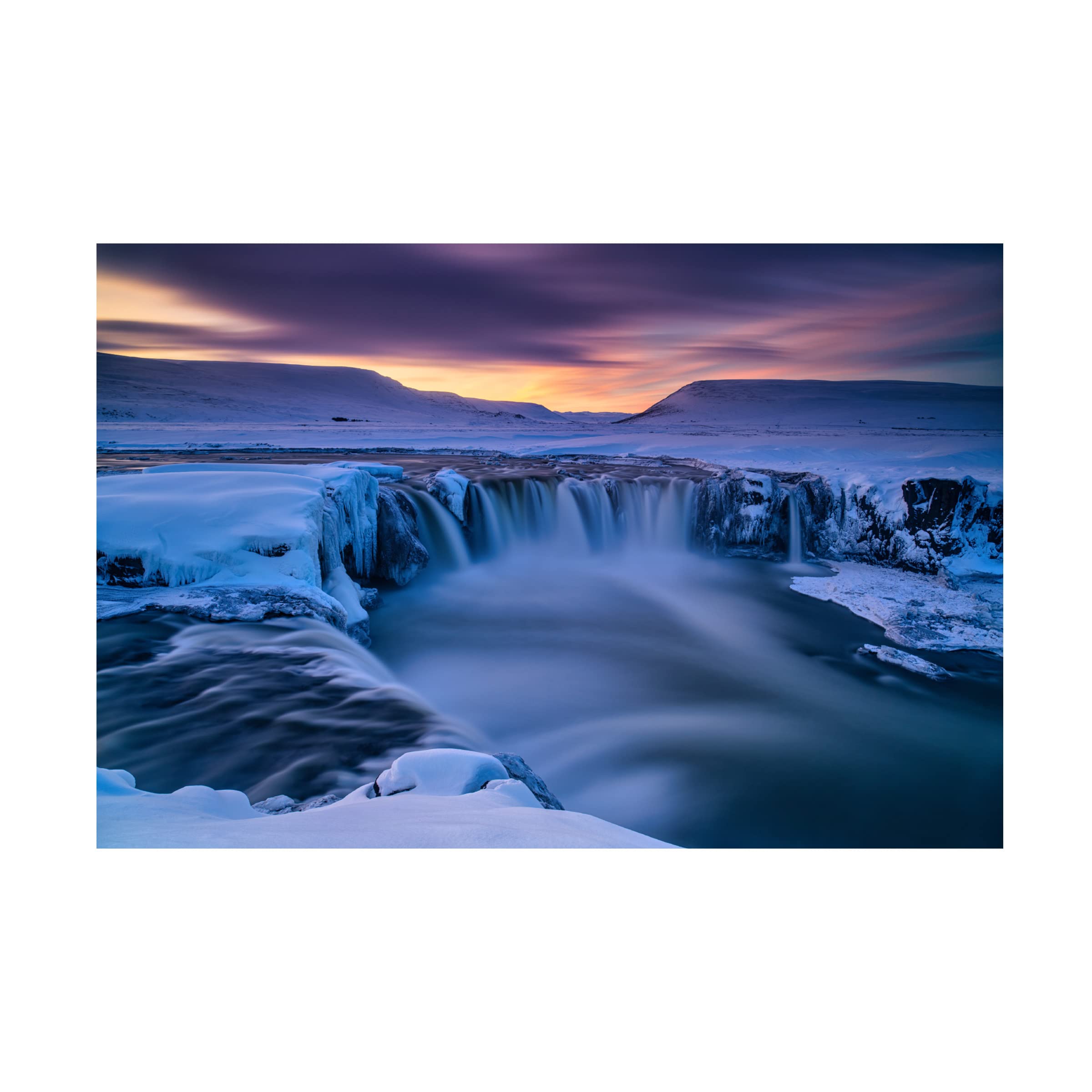 Luigi Ruoppolo 'Wintry Waterfall' Canvas Wall Art Print - Nature Landscape Painting for Living Room, Bedroom & Office Decor