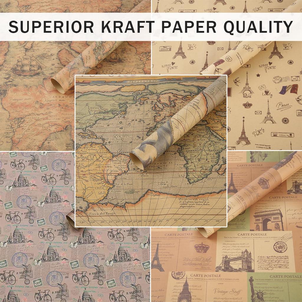 HASTHIP® 10-Sheet Kraft Gift Wrapping Paper - British Vintage Bicycle Design, 20.5