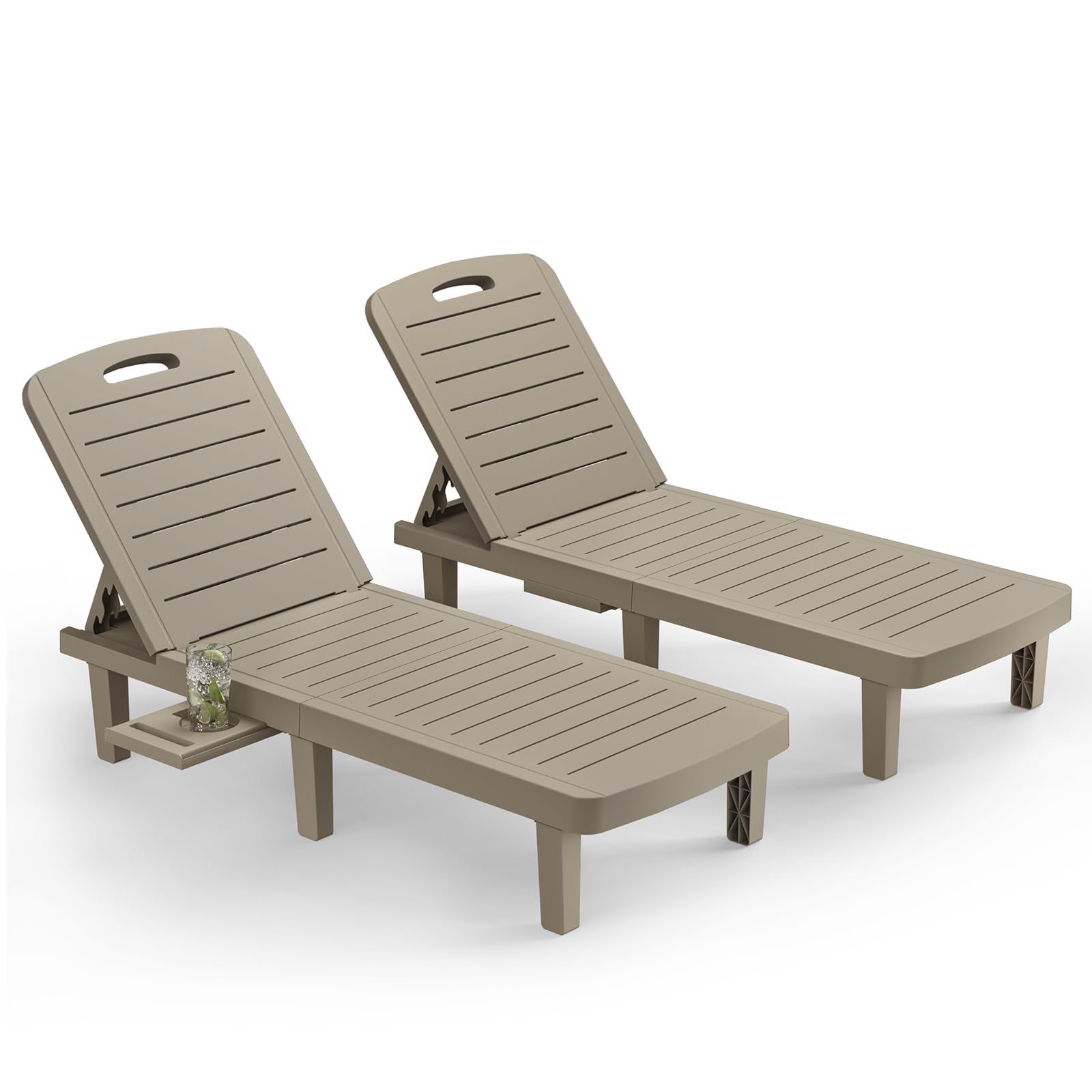 **2-Pack Oversized Outdoor Lounge Chairs - Adjustable Backrest Patio Chaise with Cup Holder, Weather-Resistant Resin Poolside & Beach Chairs for Garden, Yard, or Backyard Relaxation - Perfect for Sunbathing, Lounging by the Pool, or Outdoor Entertaining - Grey**