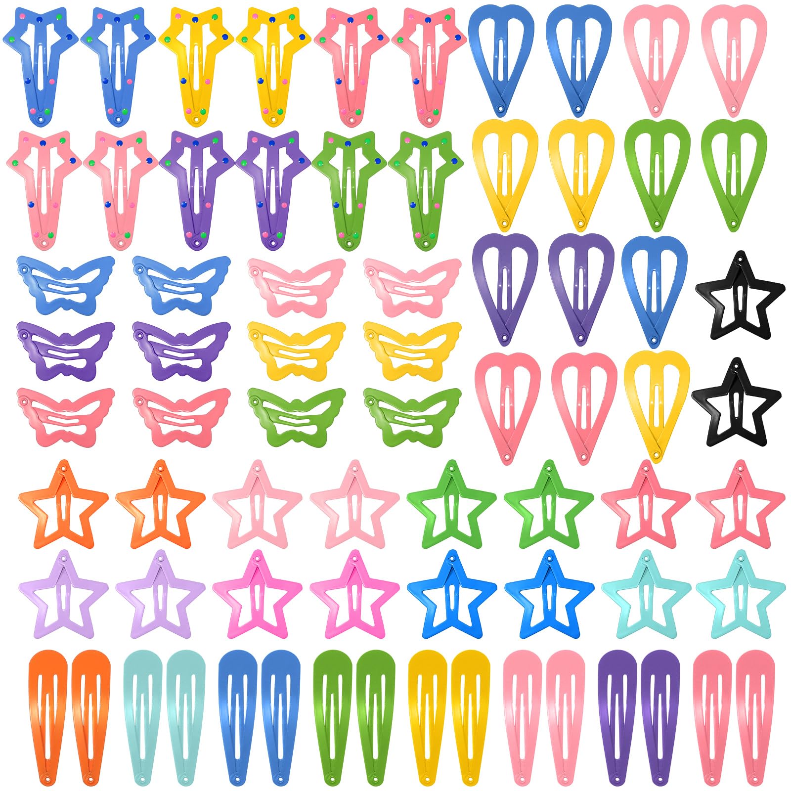82 Pcs 5 Styles Cute Metal Snap Hair Clips for Girls - Colorful Star, Butterfly & Heart Barrettes for Toddlers & Baby Girls | Perfect Hair Accessories Gift for Parties, School & Daily Use