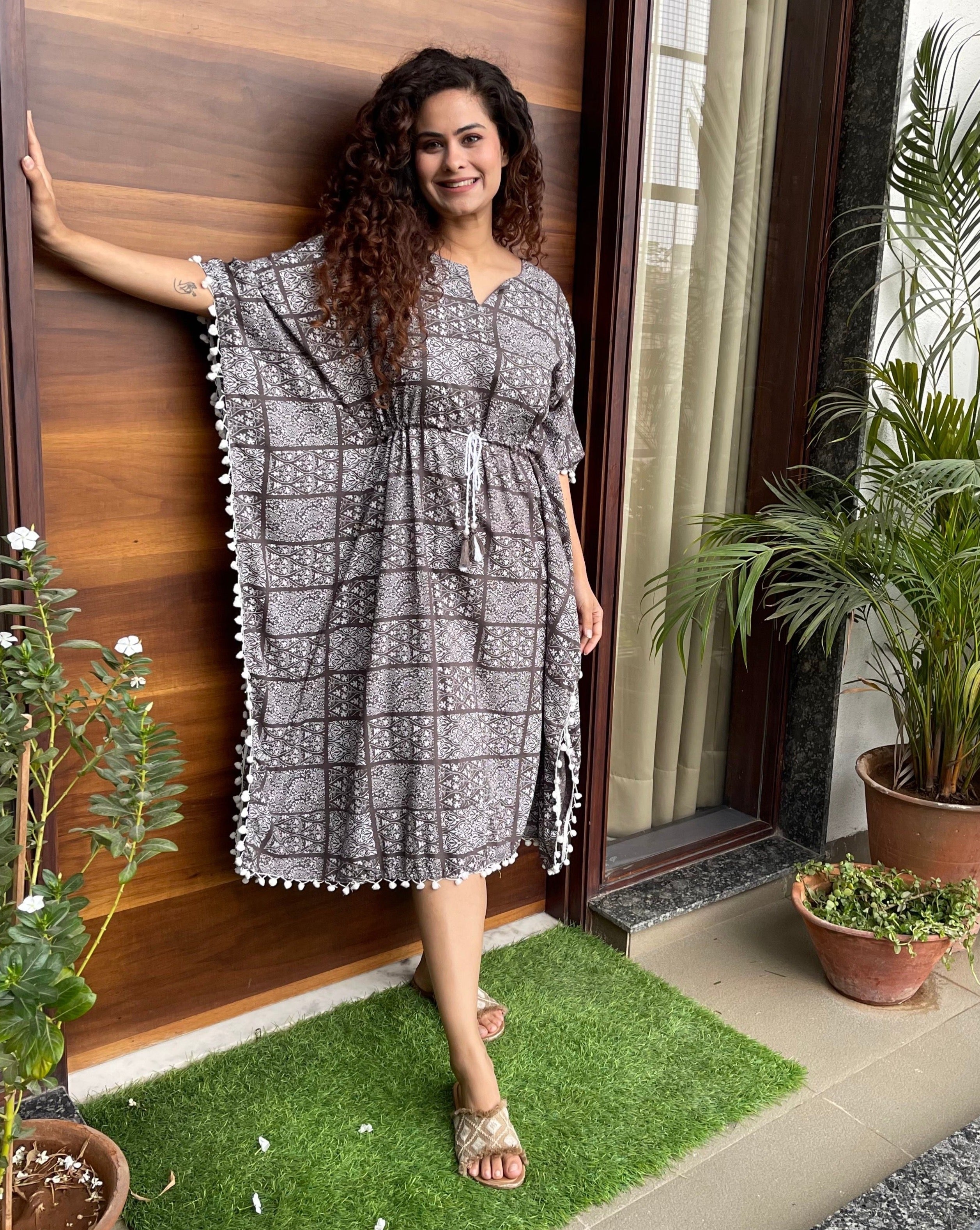 Earthy Escape Cotton Brown Kaftan Dress for Women - Boho Chic Loose Fit Maxi Dress - Perfect for Beach Vacation, Summer Outfits & Lounge Wear