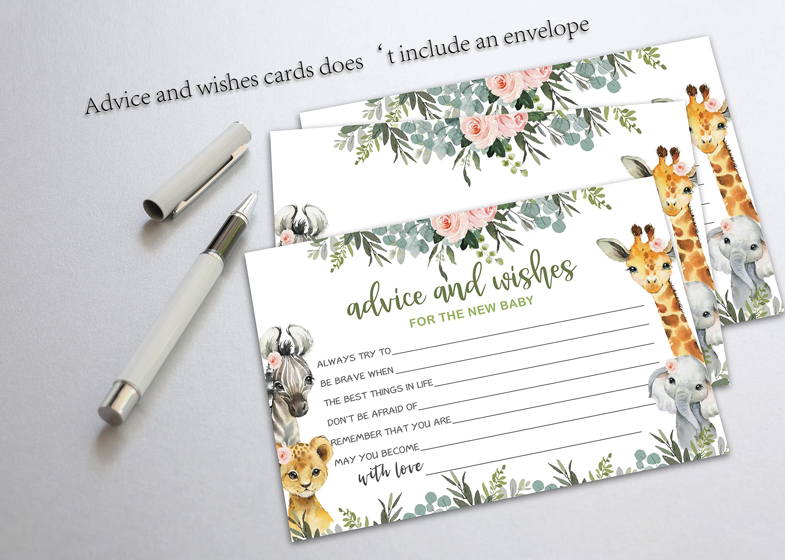 Yuansail Jungle Animals Baby Shower Greeting Cards - Pack of 25 with Baby Advice, 4x6 Inch Premium Cardstock, Gender Neutral Design for Adults - Perfect for Baby Showers, Newborn Celebrations & Parenting Gifts