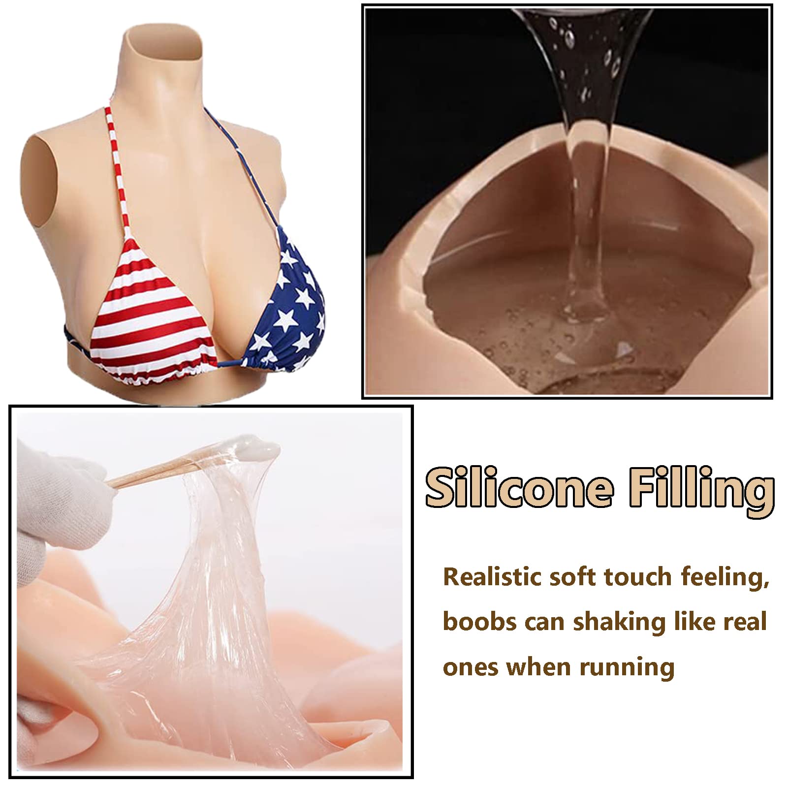 Realistic Silicone Breastplate for Crossdressers & Transgender - High Collar Fake Boobs for Cosplay, Drag Shows & Gender Affirmation - Comfortable & Natural Looking Chest Plate for MTF Transformation