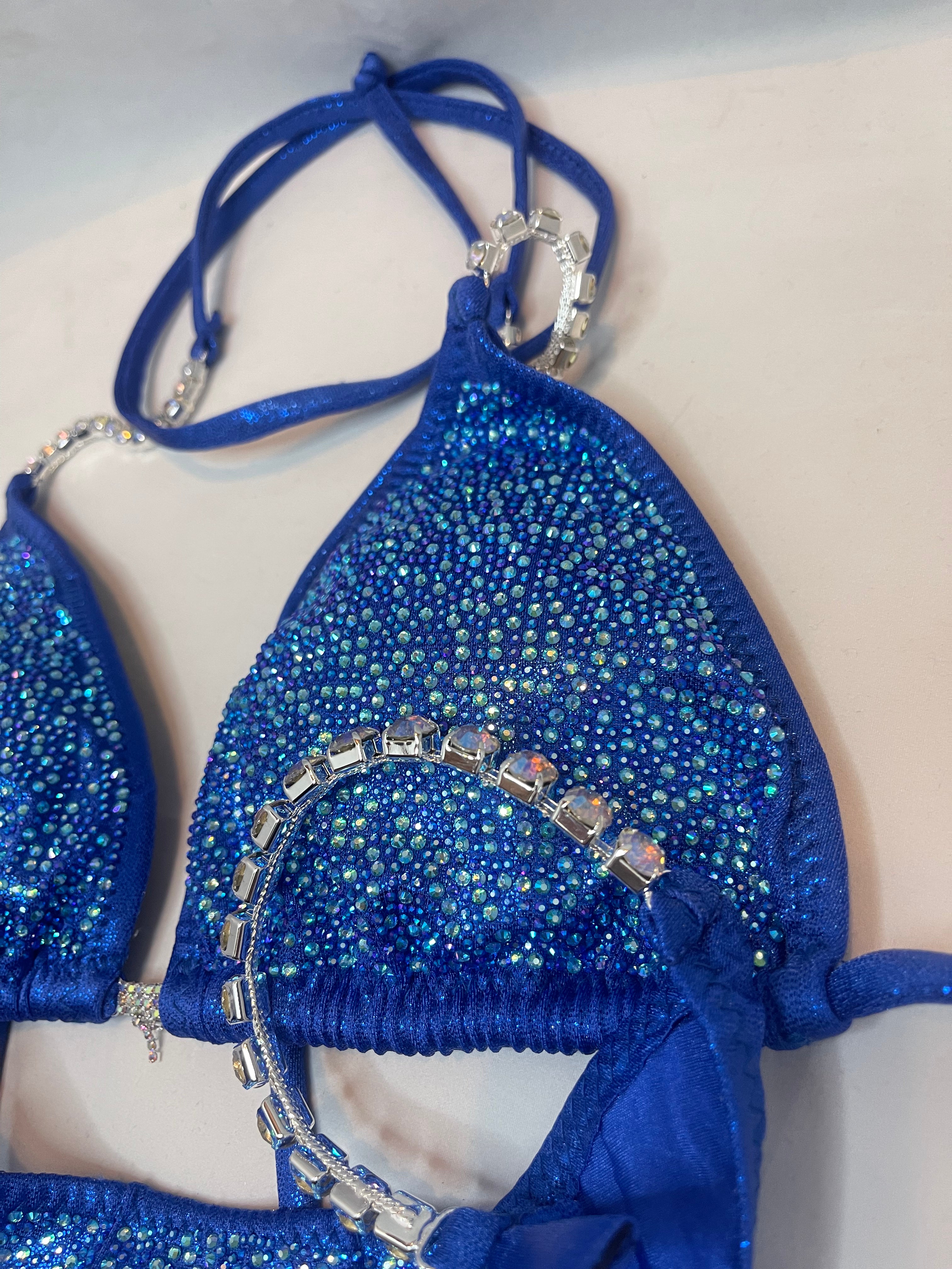 CS834 Royal Blue Multi-Color Rhinestone Competition Bikini - Sparkling Swimsuit for Pageants, Beach & Pool Parties