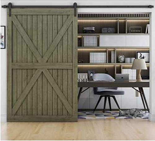 SUAY 8FT Heavy Duty Sliding Barn Door Hardware Kit - Single Door Rail System with Rollers for Smooth & Quiet Operation - Easy Mount, Fits 1.57