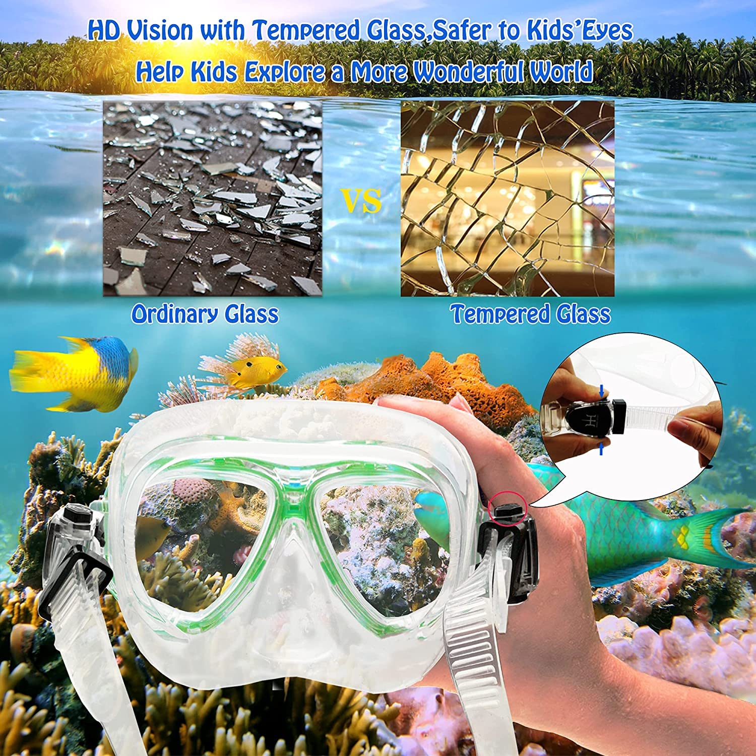 **Kids Snorkel Set - Adjustable Diving Mask, Snorkel & Swim Fins with Anti-Fog & Anti-Leak Design, Includes Mesh Bag - Perfect for Snorkeling, Swimming & Beach Adventures**