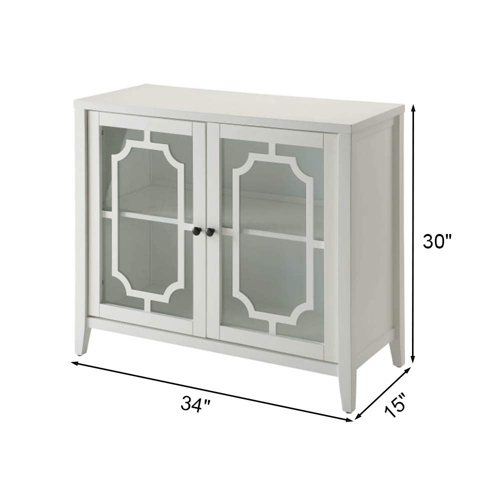Goujxcy Wooden Floor Storage Cabinet with Glass Door - White Console Cabinet for Living Room, Display Organizer for Books, Games & Decor