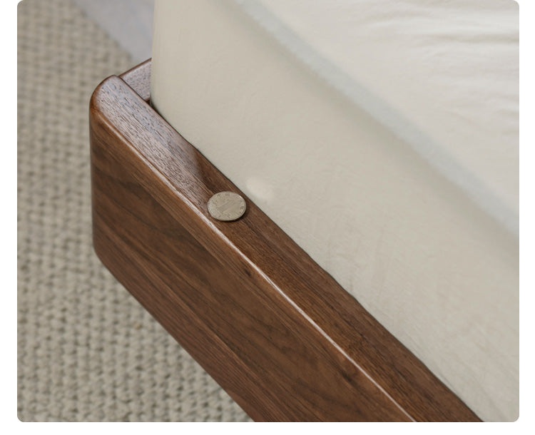 Black Walnut Solid Wood Bed Frame - Wabi Sabi Style Minimalist Bedroom Furniture for Zen & Japandi Home Decor