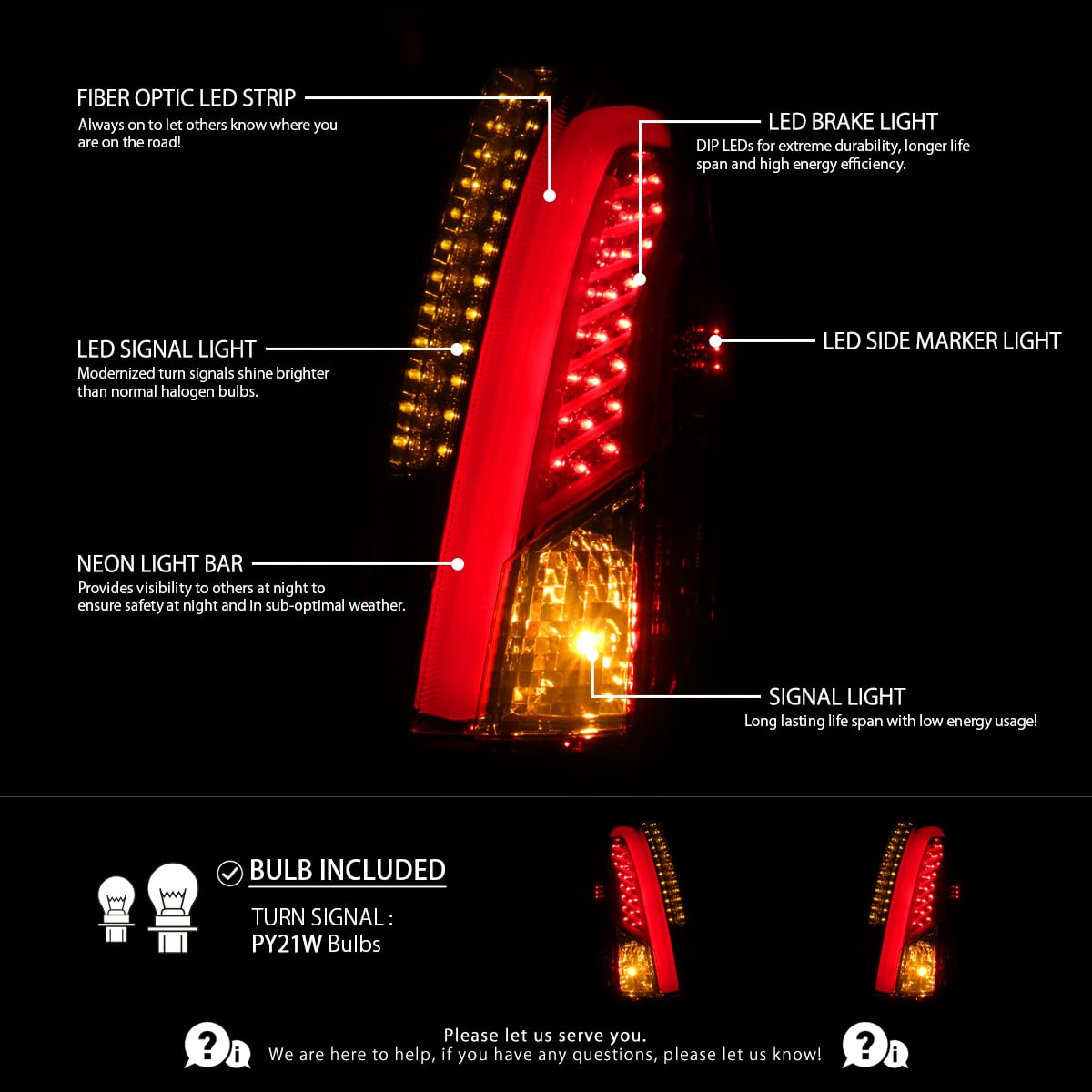 AutoZensation Red Smoke LED Tail Lights Compatible with 2003-2007 Cadillac CTS - Left & Right Pair Assembly - Enhanced Night Visibility & Style for Sedan Customization