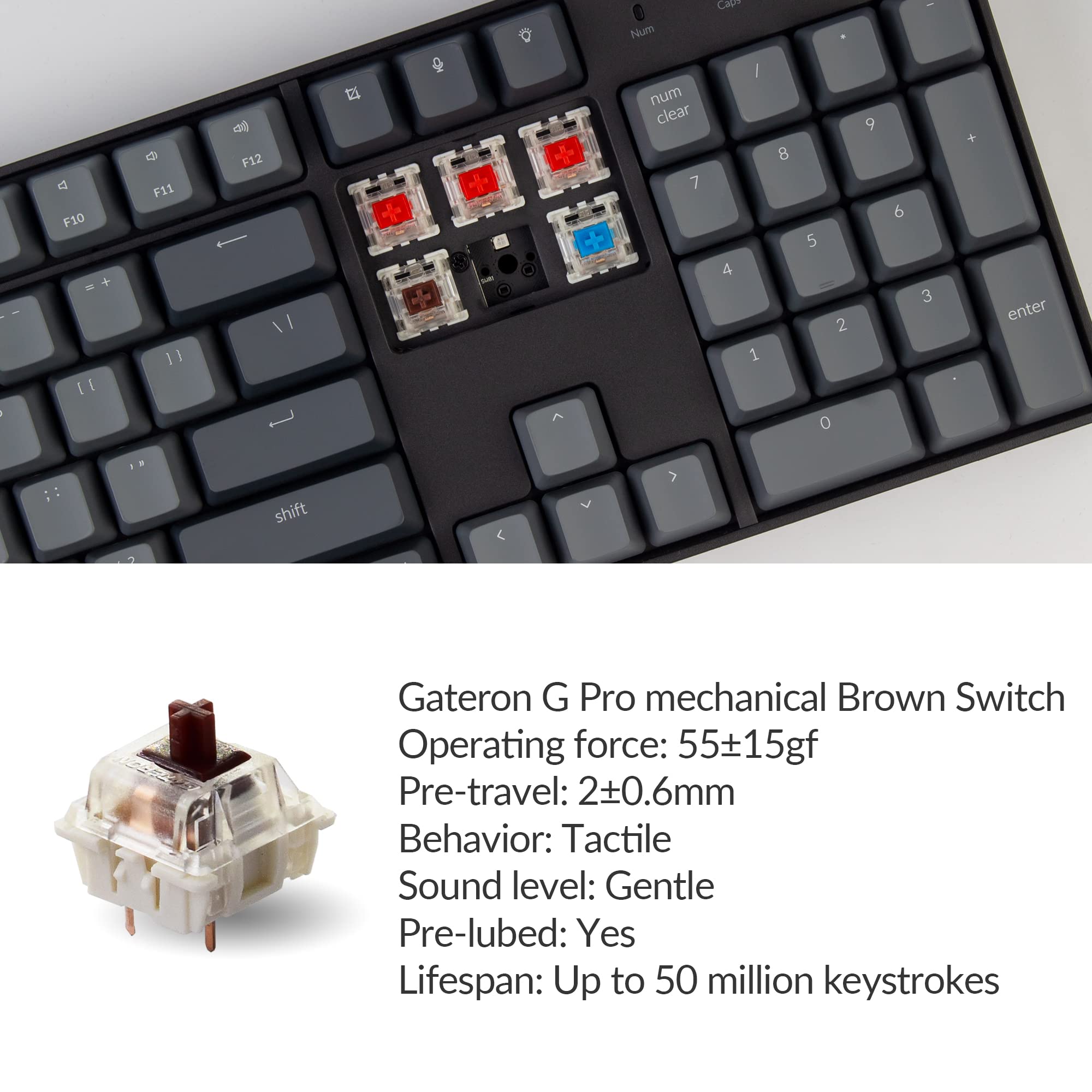 Keychron K10 RGB Mechanical Keyboard - Bluetooth/USB, Gateron Brown Switch for Mac/Windows Gaming & Work