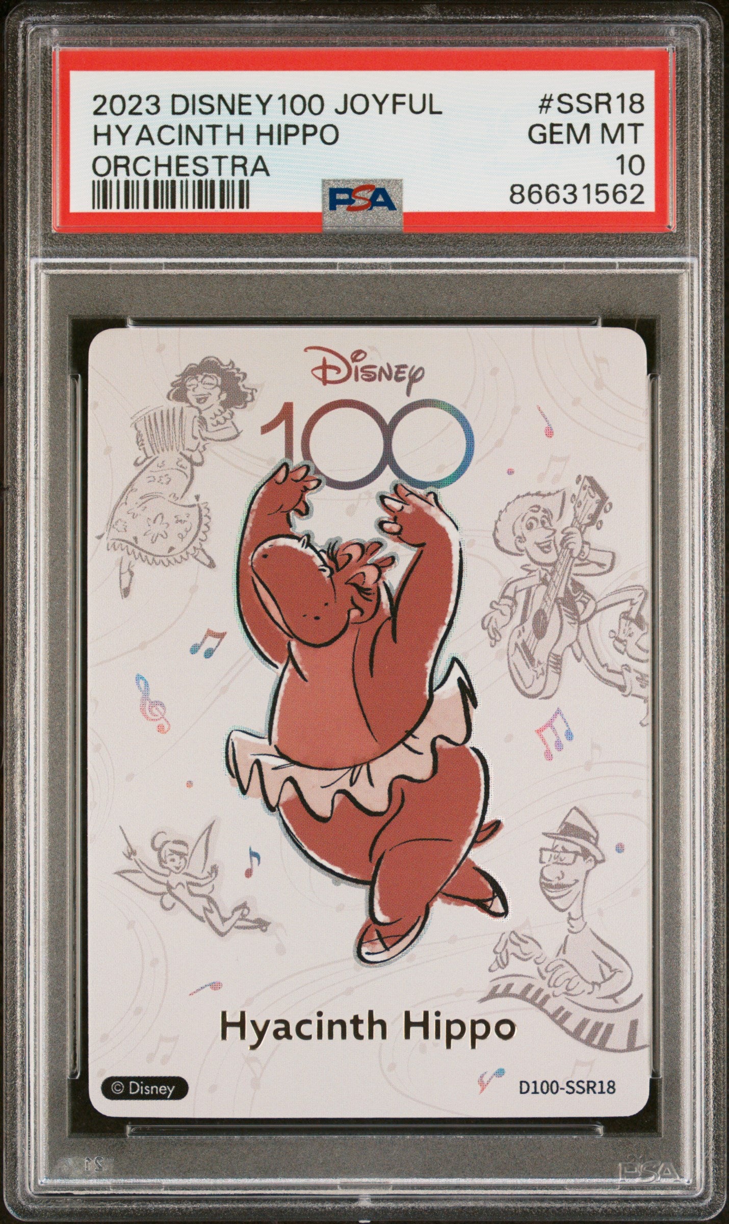2023 Disney 100 Joyful Orchestra Hyacinth Hippo SSR18 PSA 10 Graded Card - Rare Collectible for Disney Fans, Trading Card Game Players & Gift for Collectors - Perfect for Display, Investment & TCG Battles
