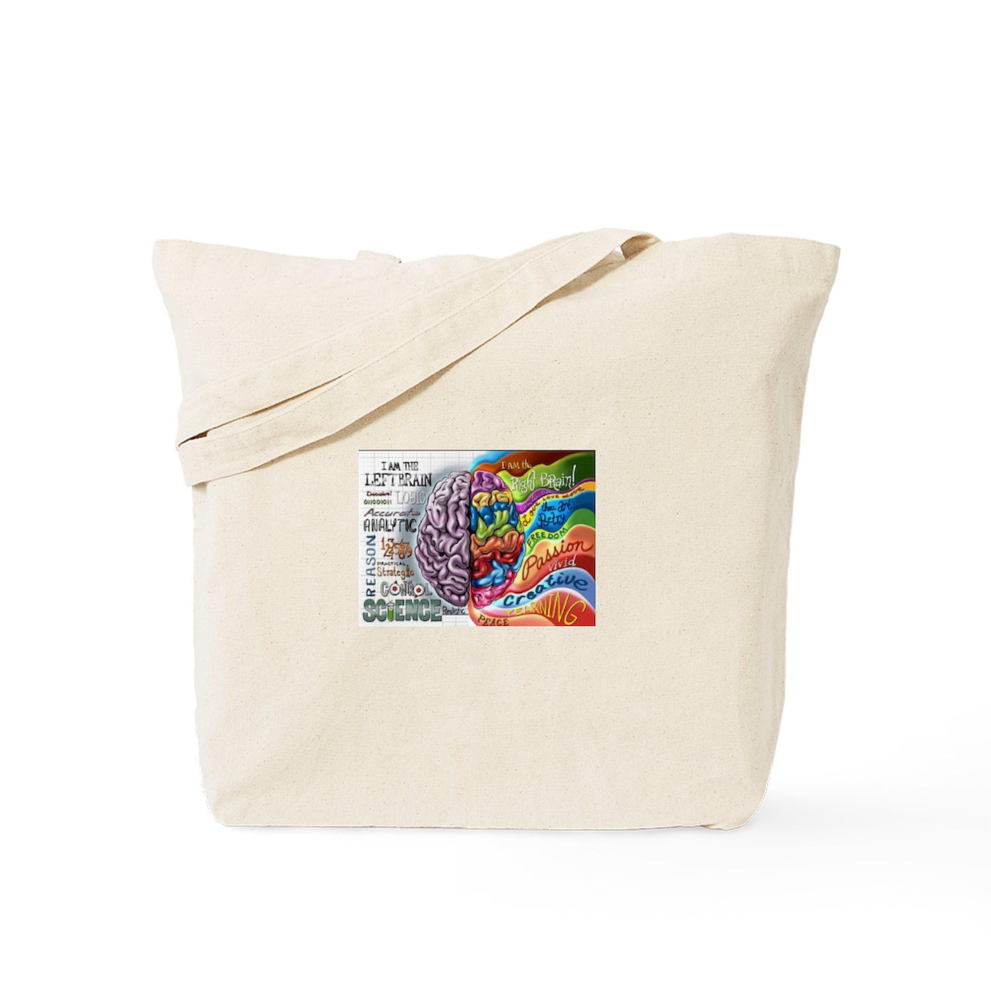 Left Brain Right Brain Tote Bag - Natural Canvas Reusable Shopping Bag for Work, School & Grocery - Funny Gift for Science Lovers & Students