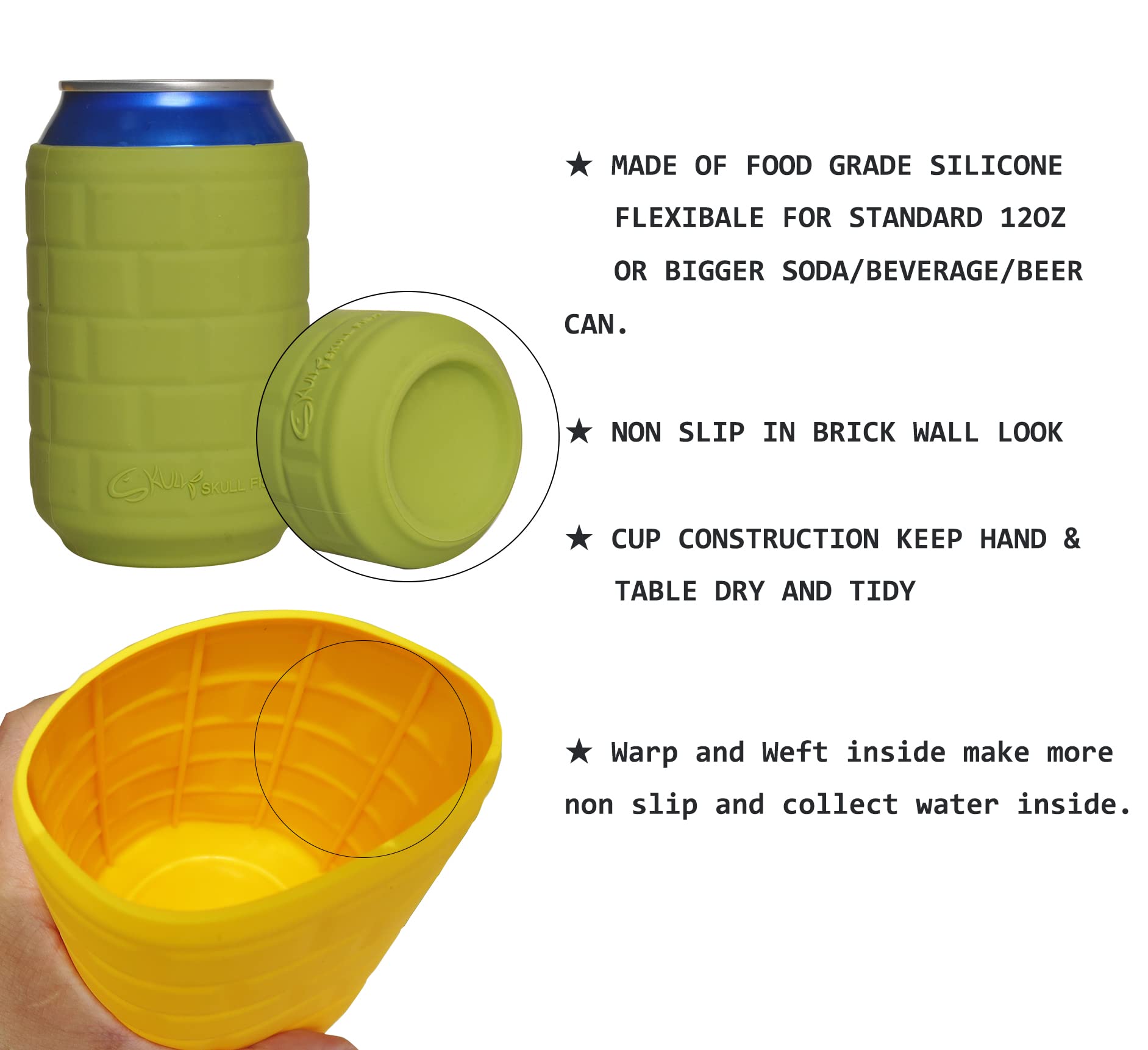 2 Pack Soft Silicone Sleeves Insulators for 12OZ Standard Soda/Beer/Drink Cans - Reusable Cold Insulating Covers & Cooler Holders (Blue & Yellow) - Perfect for Parties, BBQs, and Outdoor Events