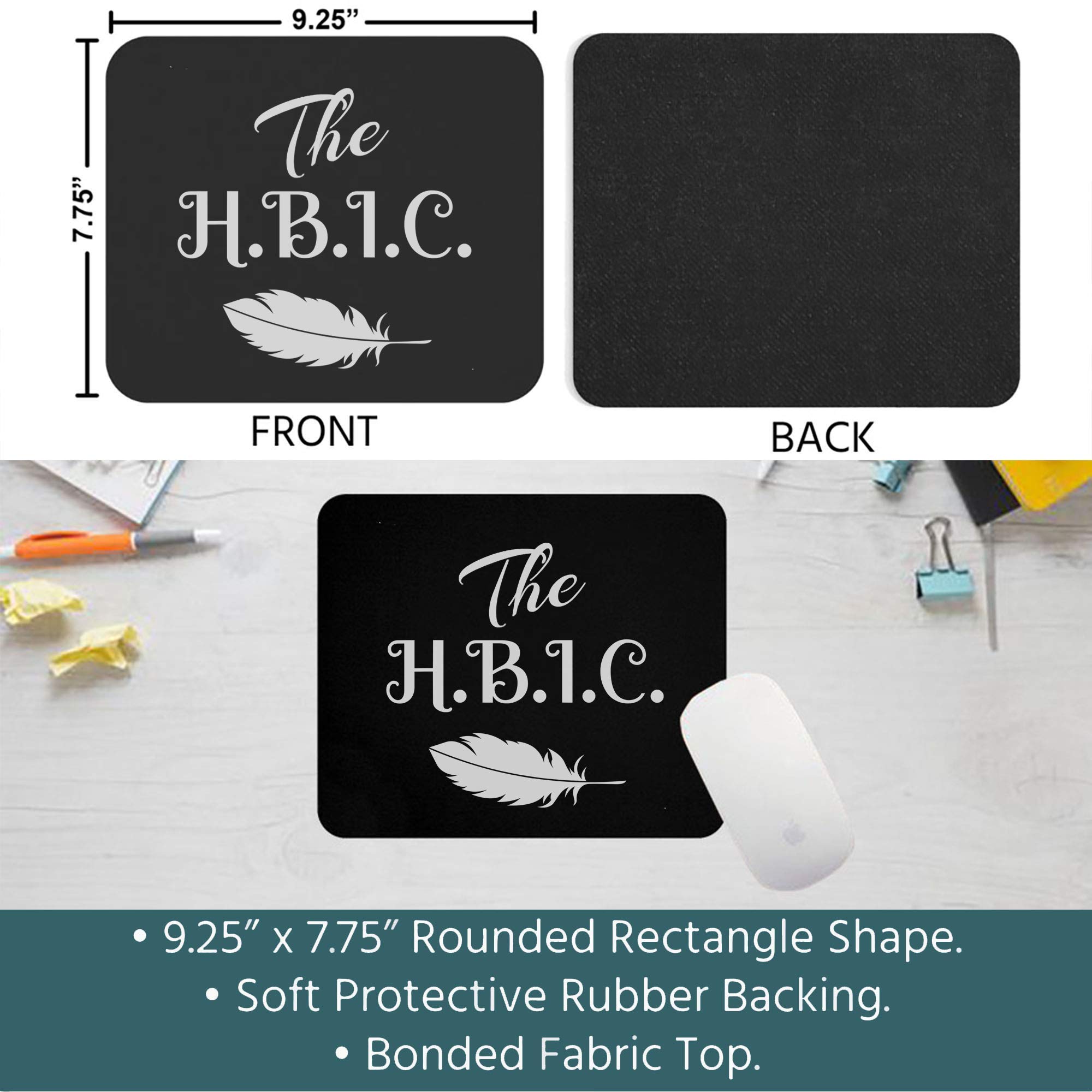 Funny Sarcastic HBIC Mouse Pad - The Head Bitch in Charge Women's Humor Gift - Black Non-Slip Computer Mouse Mat for Office & Gaming Desk Setup