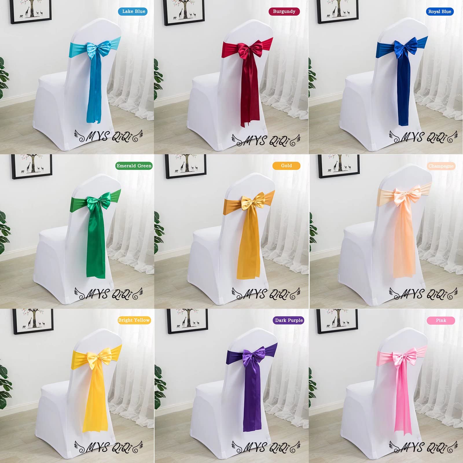 100 PCS Light Purple Spandex Chair Bands - Stretchable Satin Chair Sashes & Ribbons for Wedding, Party, Banquet, Hotel Decor - Elegant Chair Cover Bows for Home & Kitchen Decoration