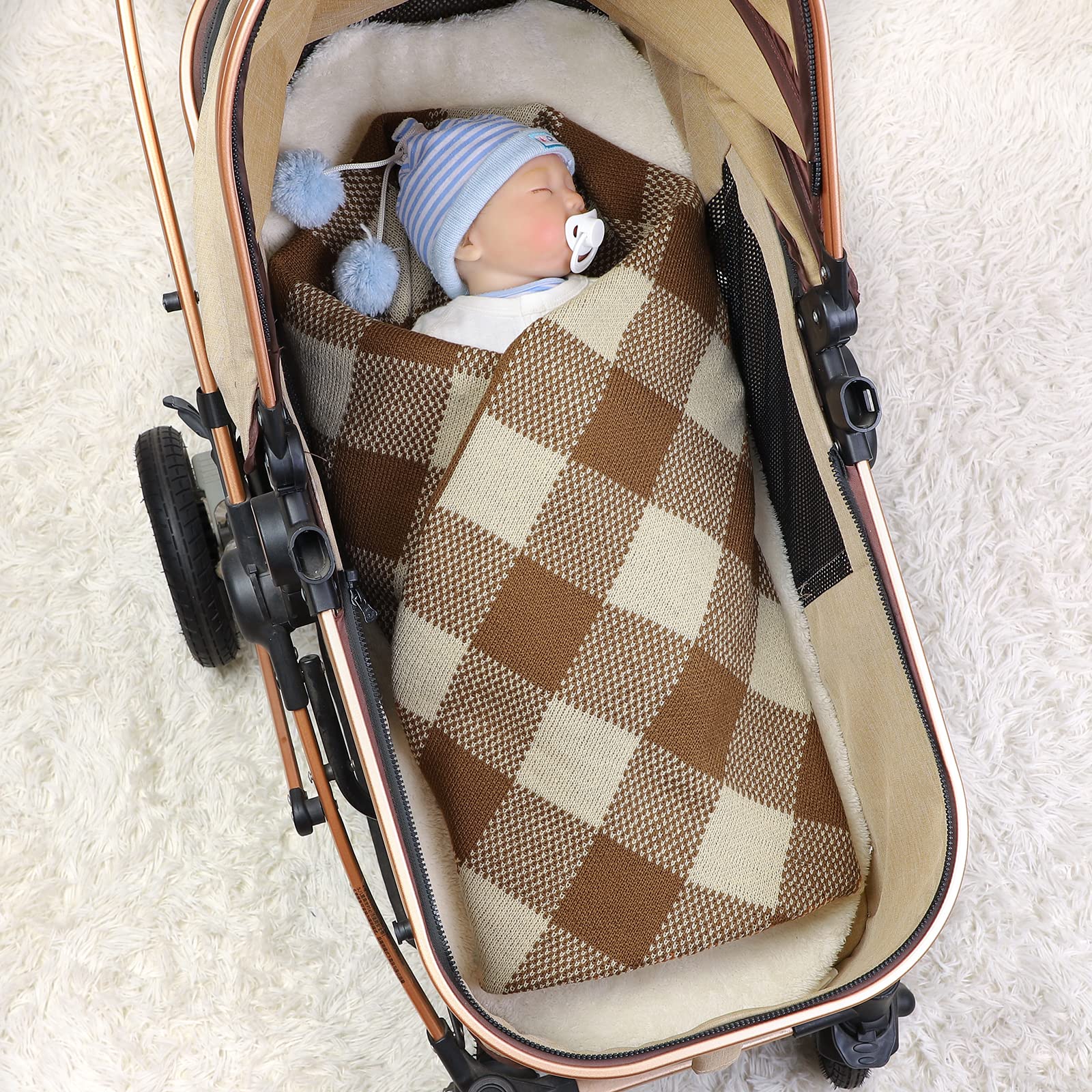 LAWKUL Crochet Coffee Baby Blanket - Soft Cable Knit Crib Blanket for Newborns (40