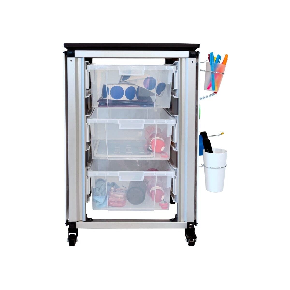 Modern Modular Classroom Storage Cabinet with 3 Large Bins - Black & White Polypropylene Organizer for Kids' Toys, School Supplies & Homeschool Organization