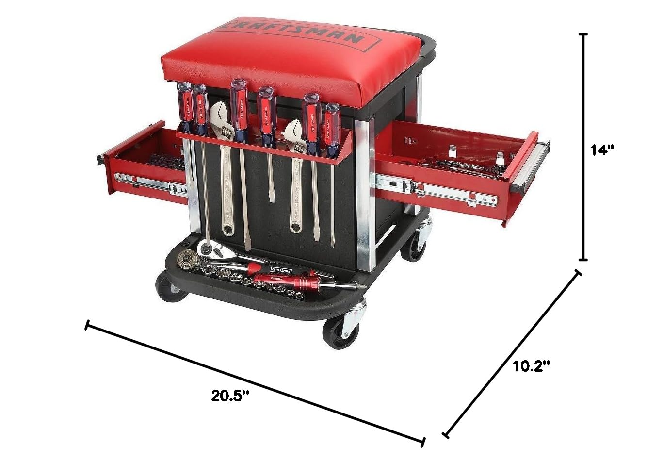 Heavy Duty Rolling Tool Chest Seat with Glider - Garage Workbench Stool for Mechanics & DIY (Tools Not Included) - Perfect for Workshop, Auto Repair & Home Improvement Projects