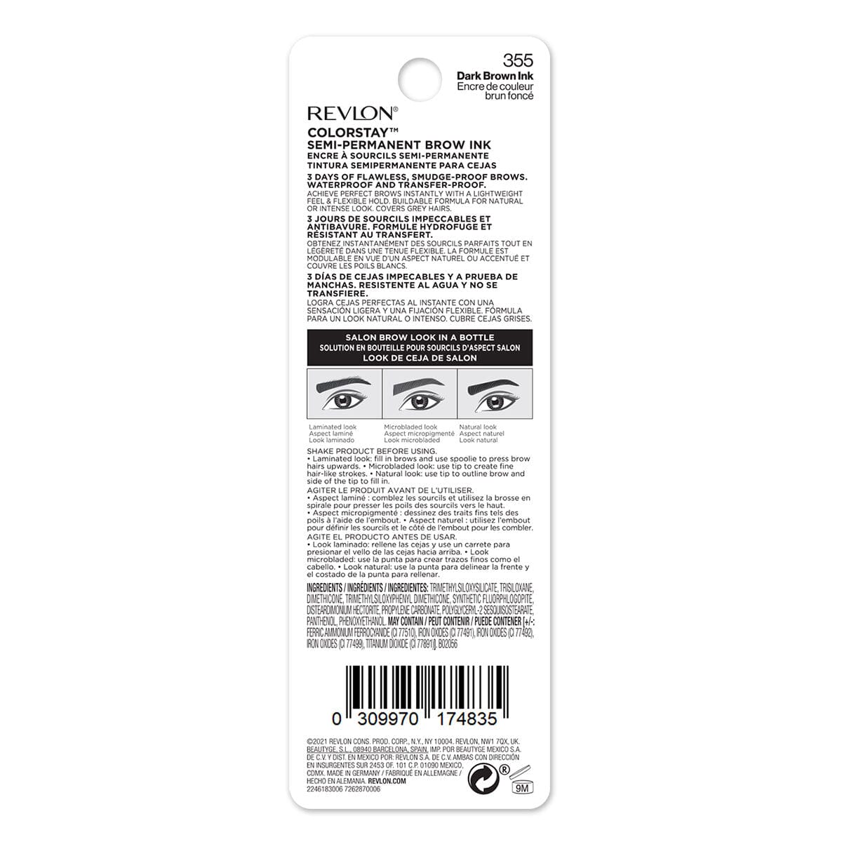 Revlon Colorstay Semi Permanent Brow Ink - Dark Brown (Tone 355) | Long-Lasting Eyebrow Pencil for Defined Brows | Perfect for Daily Makeup & Special Occasions