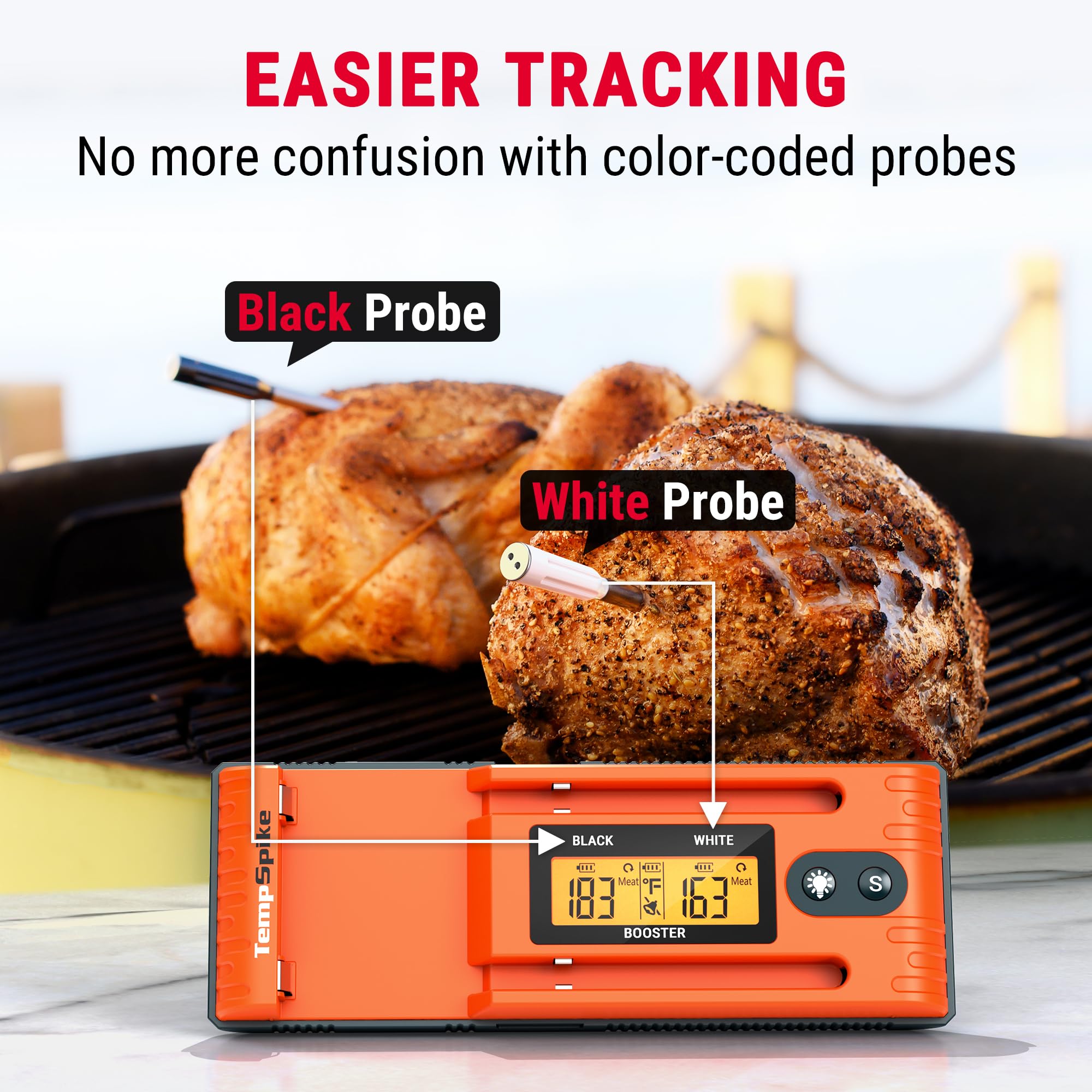 ThermoPro TempSpike Wireless Meat Thermometer with 2 Probes - 500FT Bluetooth Range for Cooking Turkey, Beef, BBQ & Smoker - LCD Enhanced Booster | Perfect for Grilling, Roasting, Smoking & Oven Cooking