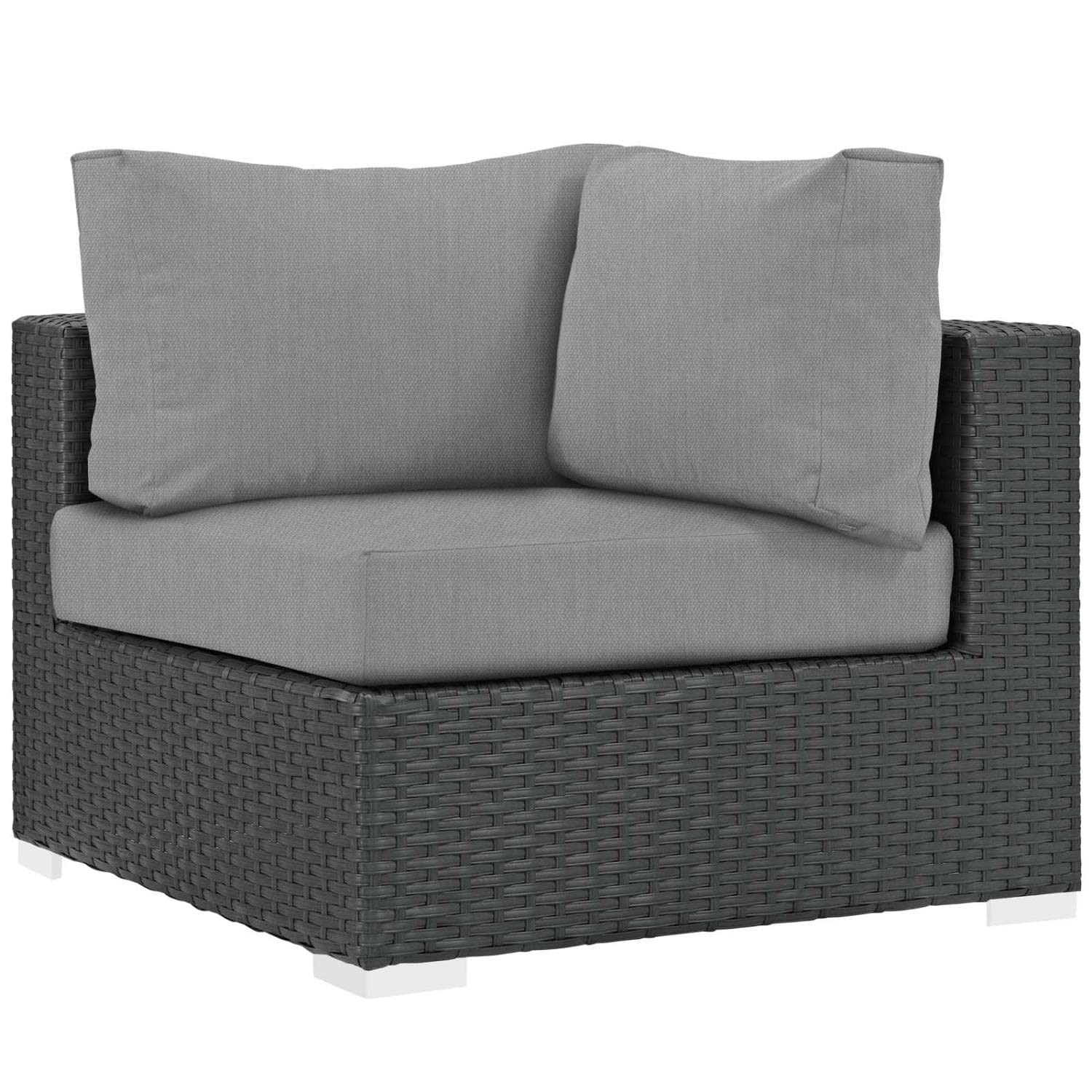 Modway Sojourn 5-Piece Wicker Rattan Outdoor Patio Sectional Set with Sunbrella Cushions in Canvas Gray - Perfect for Backyard, Poolside & Garden Relaxation