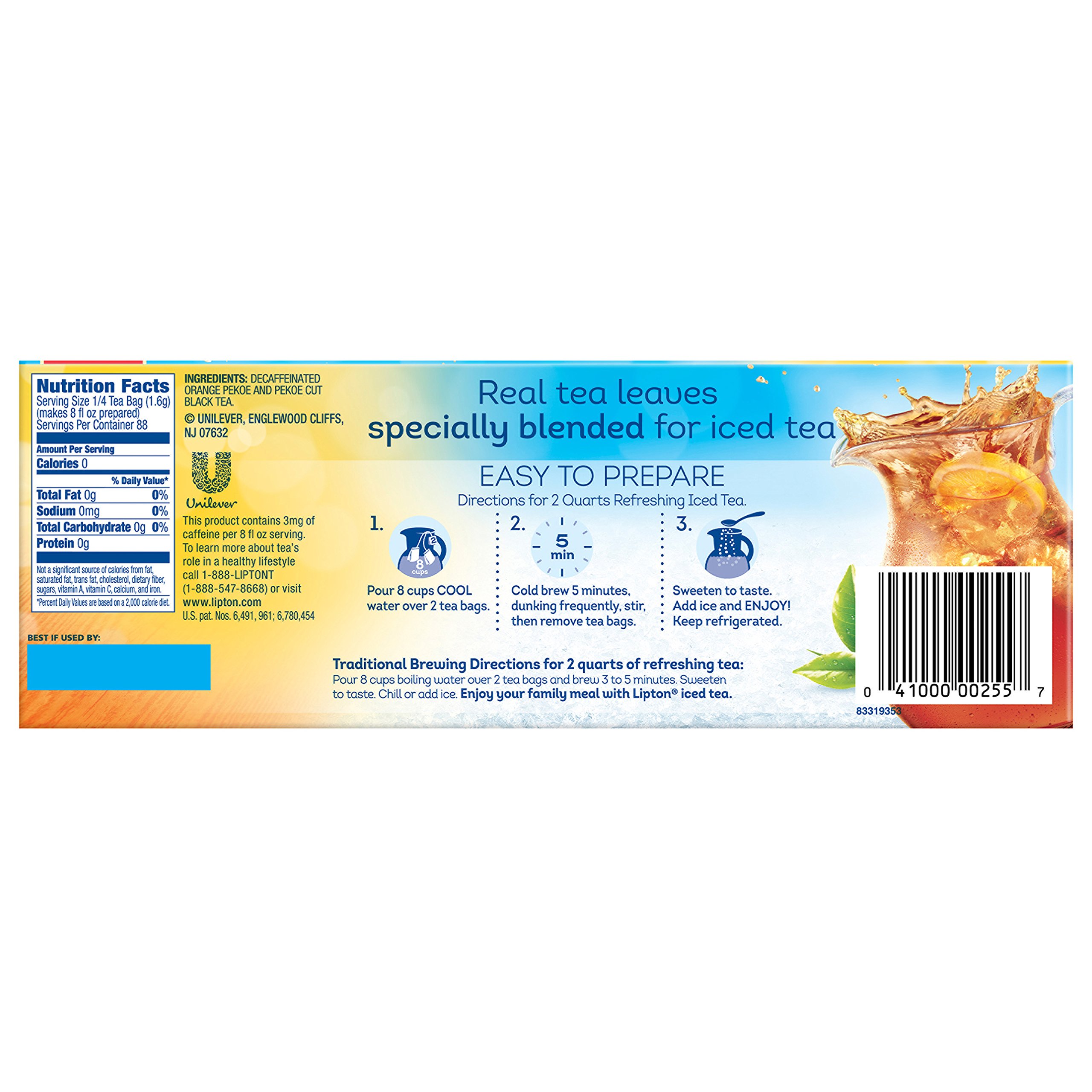 Lipton Cold Brew Family Size Black Iced Tea Bags - 6 Piece Unsweetened Decaffeinated Tea for Refreshing Summer Drinks & Healthy Hydration