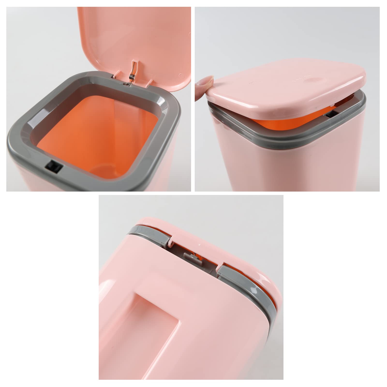 0.5 Gallon Pink Plastic Mini Trash Can with Push-Button Lid - Compact Desktop Waste Bin for Office, Bedroom, Bathroom & Small Spaces