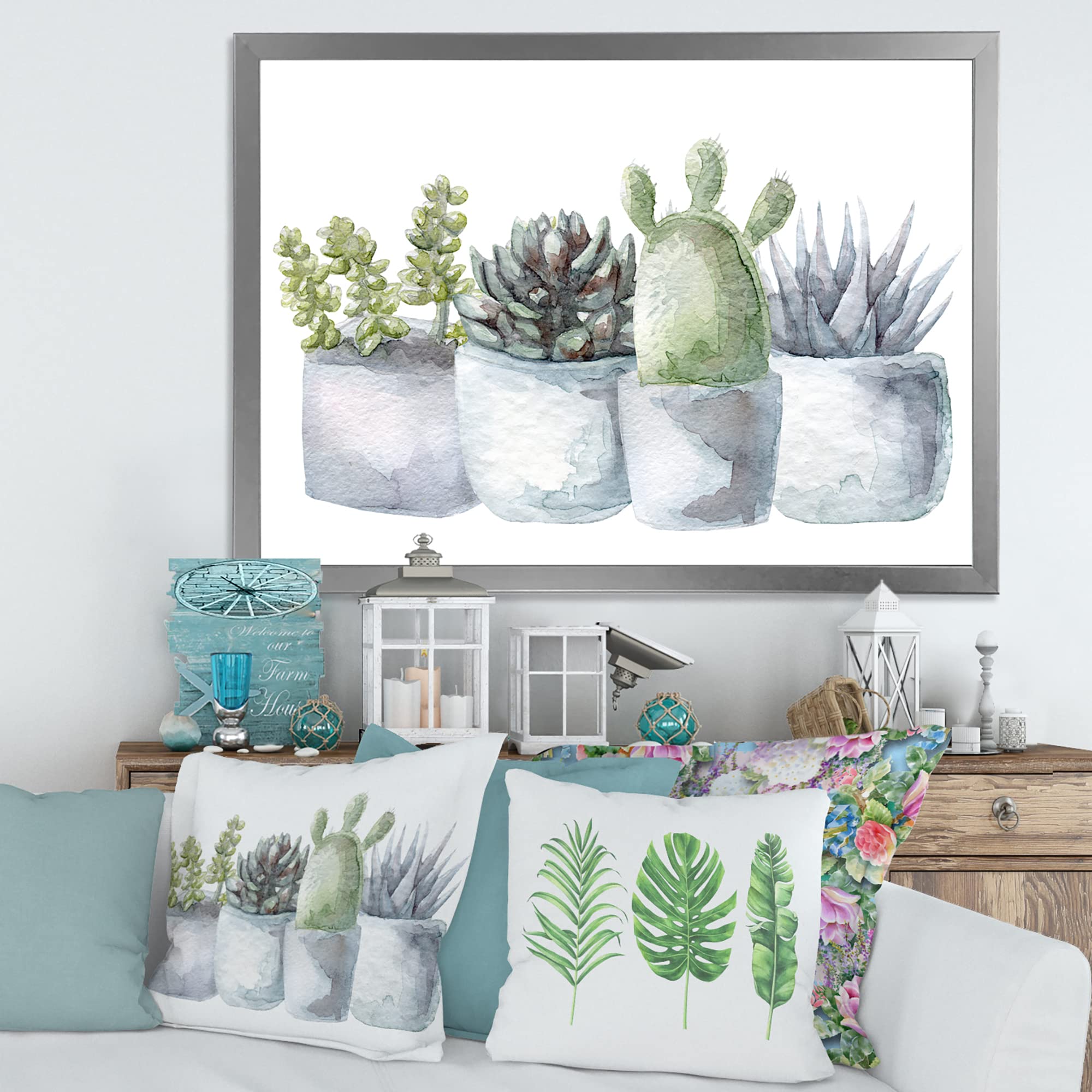 DesignQ Cactus and Succulent House Plants - Farmhouse Framed Wall Art Decor for Living Room, Bedroom & Office | Perfect Home & Gift Idea