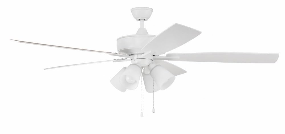 Craftmade S114W5-60WWOK 60 Inch Ceiling Fan with LED Light & Pull Chain - 5 Reversible White/Washed Oak Blades - Super Quiet Motor - Perfect for Living Room, Bedroom, or Patio