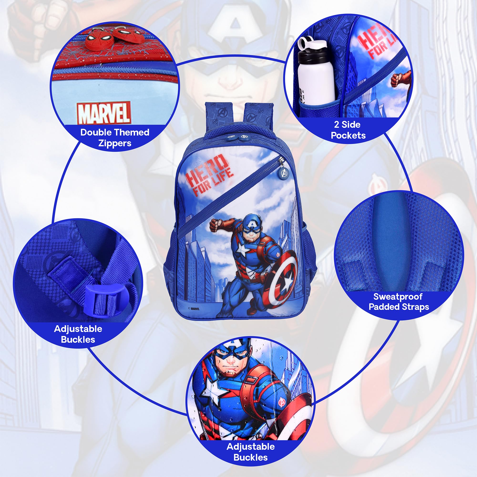 **Karston Marvel Avengers School Backpack for Boys - 16 Inch Water Resistant Kids Backpack (30L) - Spiderman Hulk Ironman Design - Perfect for School, Travel, Picnic & Gifts**