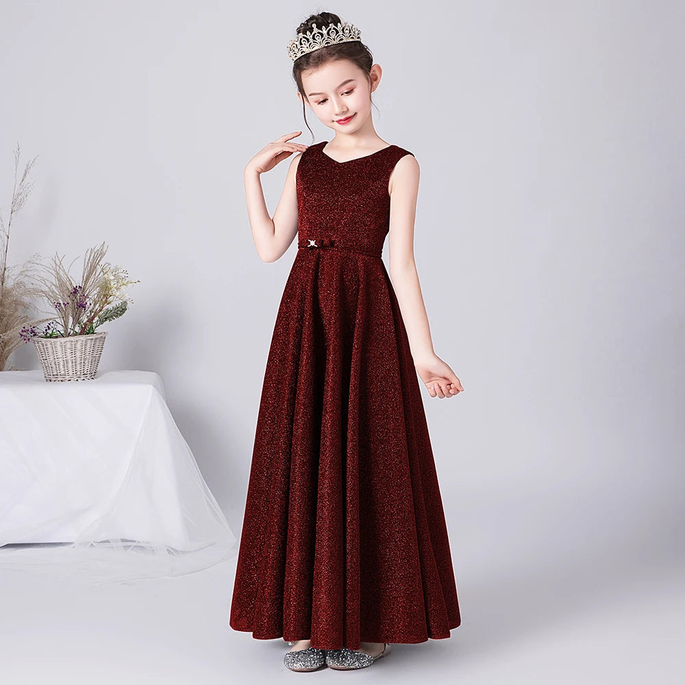 Elegant O-Neck Bow Floor-Length Princess Dress for Girls - Perfect for Birthday Parties, Pageants & Special Occasions | Formal Gown for Kids' Celebrations & Photo Shoots