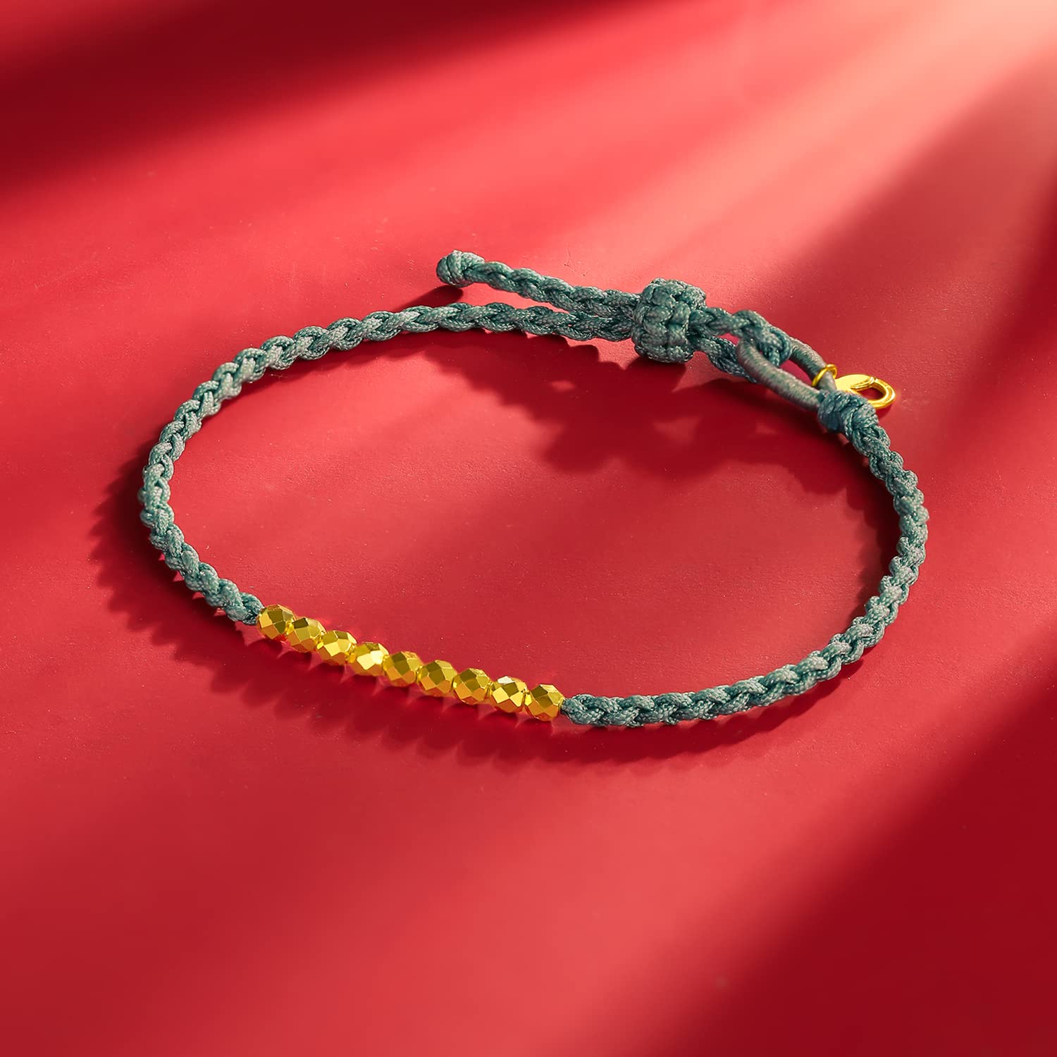 24K Gold Beaded Charm Bracelet for Women & Men - Adjustable Braided Chain with Diamond-Cut Charms, 999 Solid Gold Jewelry, Dainty Bangle Bead Rope String - Perfect for Everyday Wear, Special Occasions & Lucky Gifts for Couples