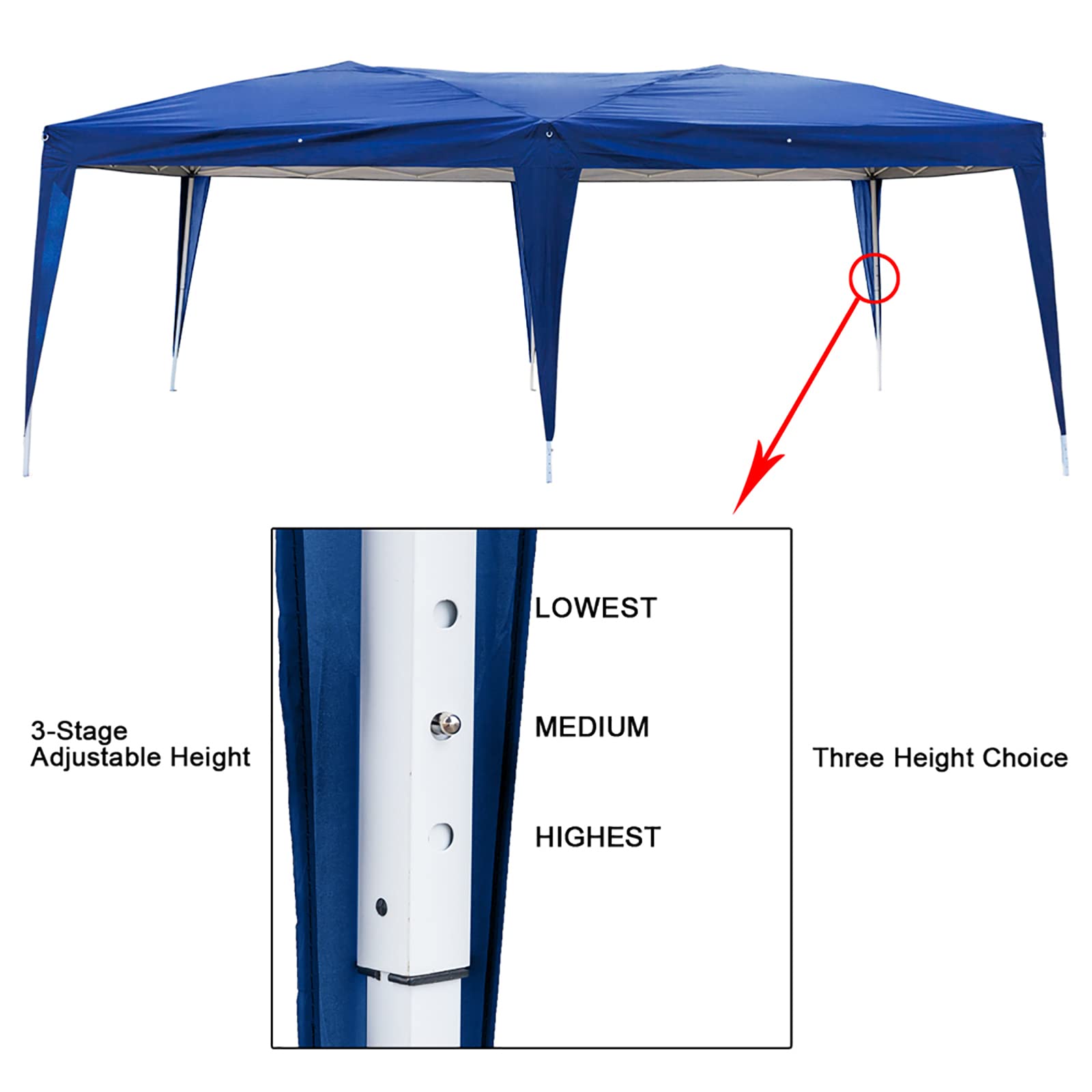20x10ft Pop Up Beach Canopy Tent with Removable 4 Windows & 2 Doors - Portable Waterproof Right Angle Folding Sun Shelter with Carry Bag - Perfect for Outdoor Weddings, Parties, BBQ, Camping & Beach Events (Blue)