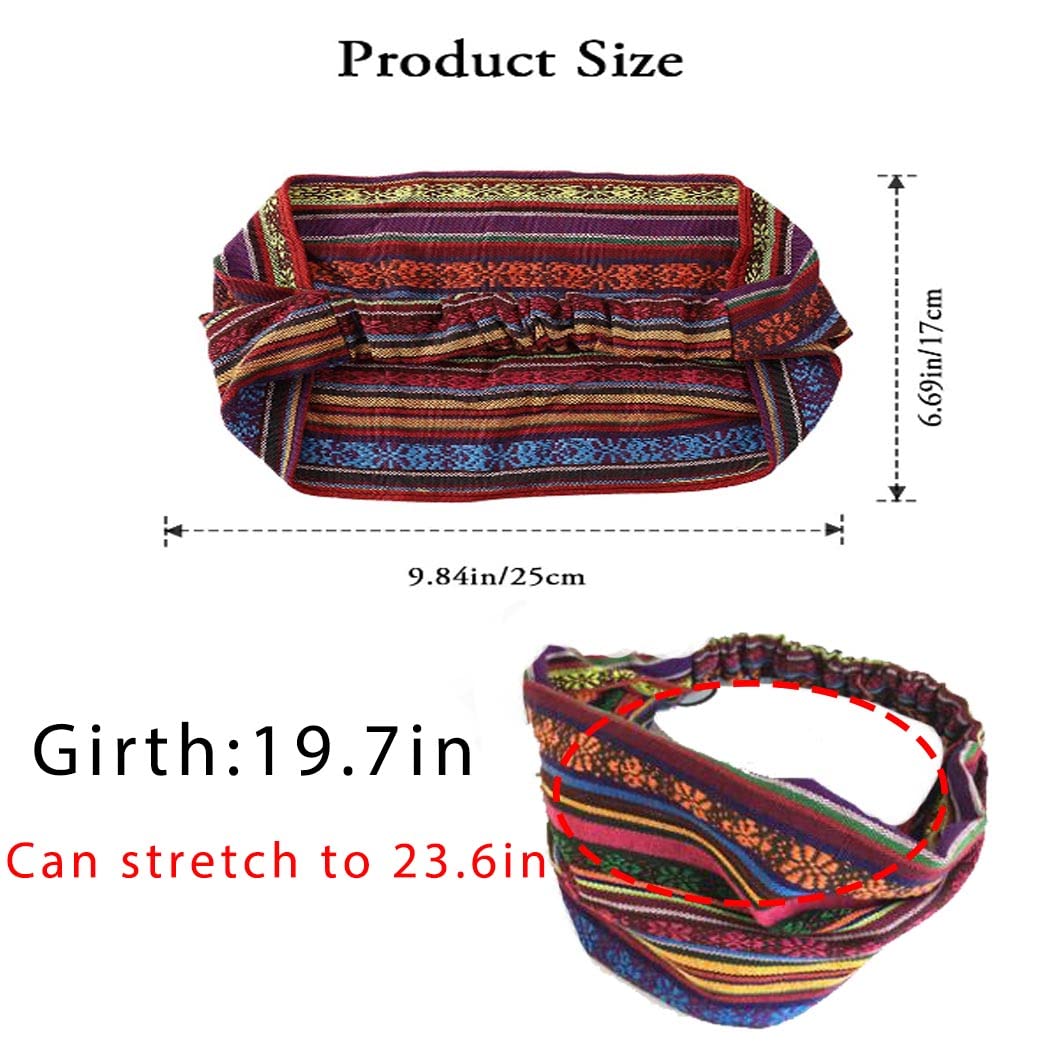 Boho Wide Headbands for Women - Stretchy African Turban Head Wraps, Striped Hairbands (Pack of 3) - Perfect for Yoga, Workouts, and Everyday Fashion Accessories