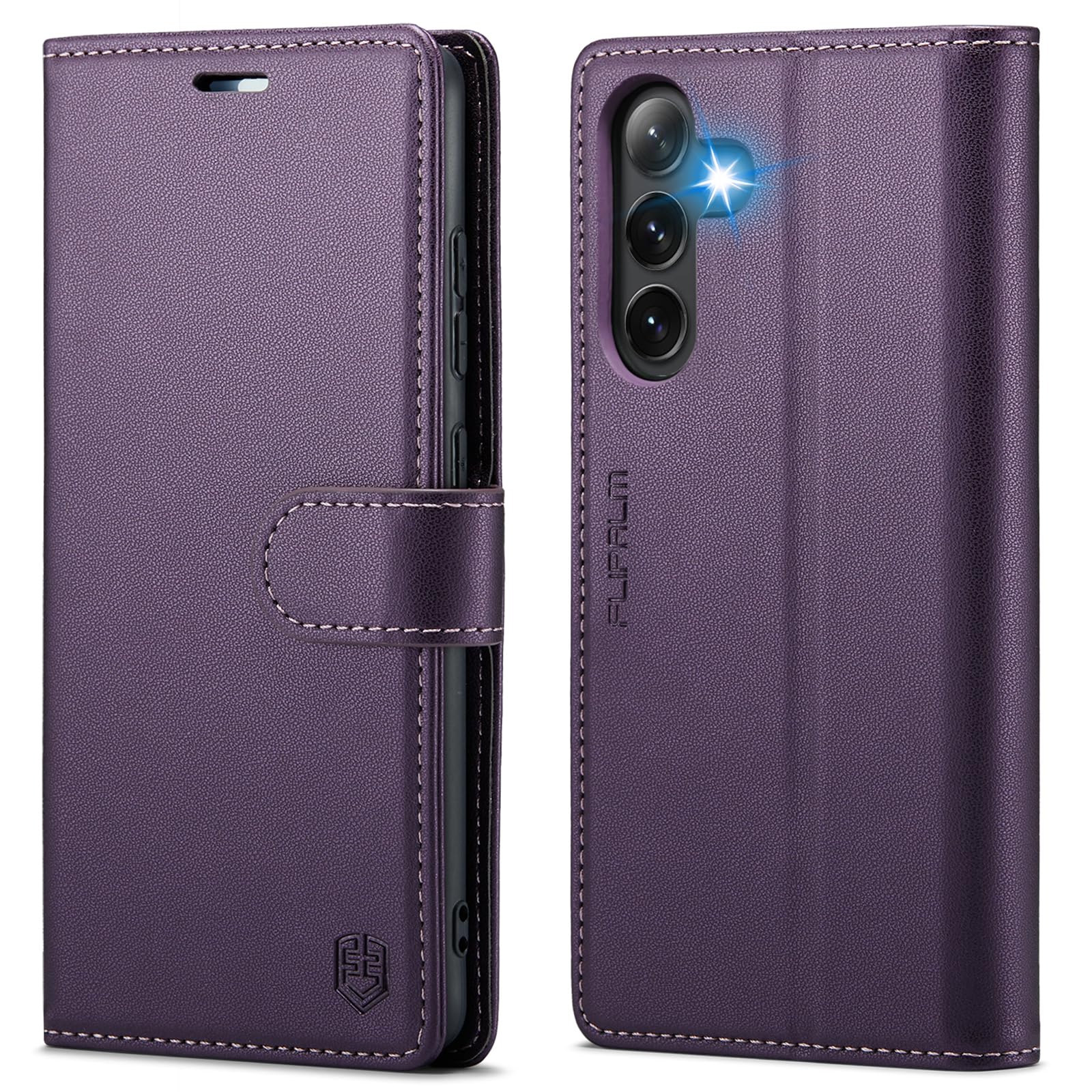 Samsung Galaxy S24 Plus Wallet Case with RFID Blocking & Credit Card Slots - PU Leather Flip Cover with Kickstand, Shockproof Protective Phone Case for Men & Women (Purple) - Perfect for Travel, Work & Daily Use
