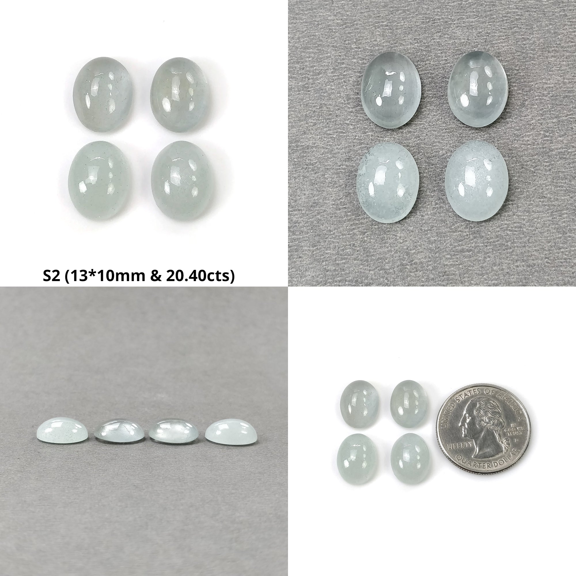 Natural Blue Aquamarine Gemstone Cabochon Set - Untreated Oval Cushion Shape (4pc & 6pc Options) for Jewelry Making, Wire Wrapping & Healing Crystals