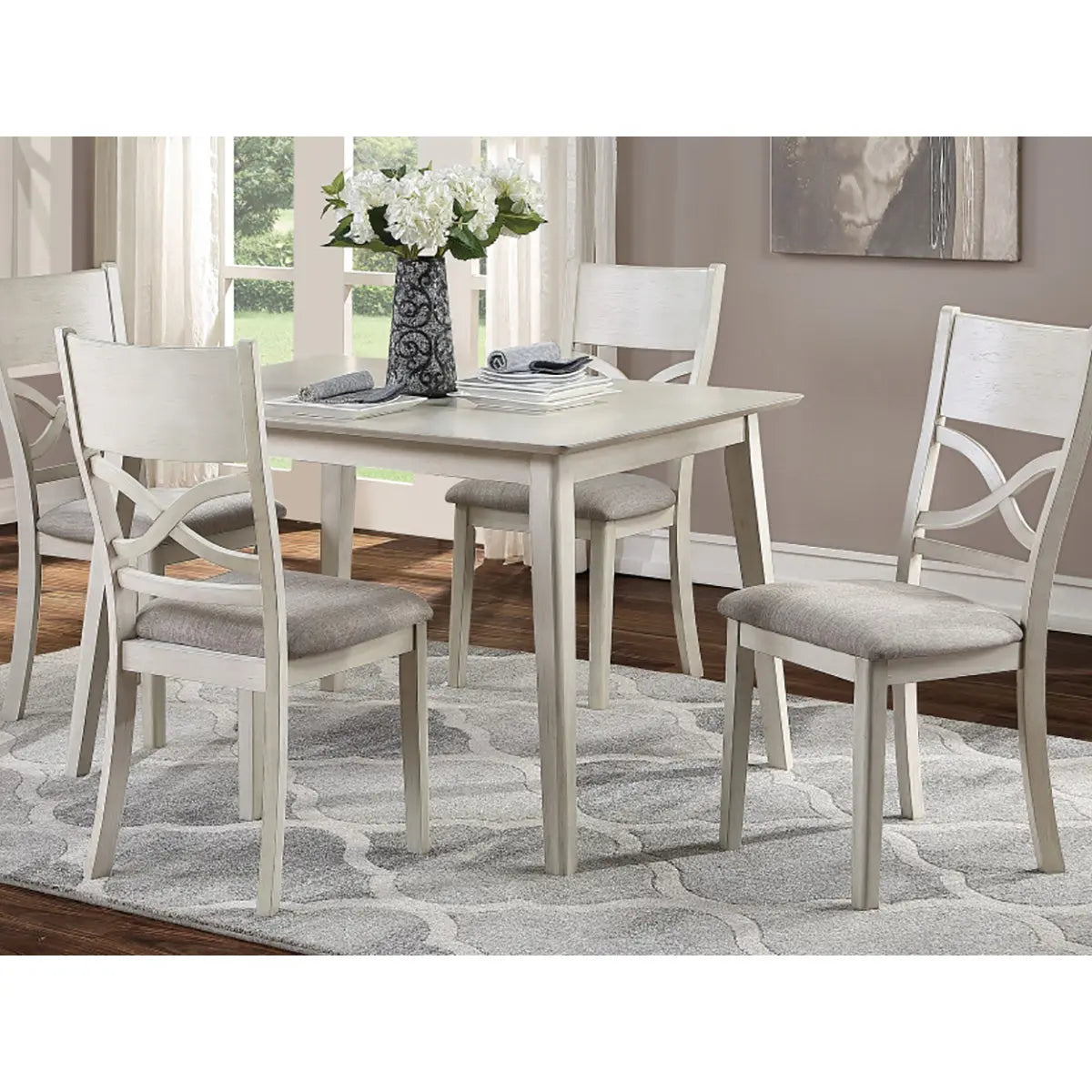 Vintage 5-Piece White Dining Room Set 5739 - Perfect for Farmhouse, Cottage & Traditional Home Decor