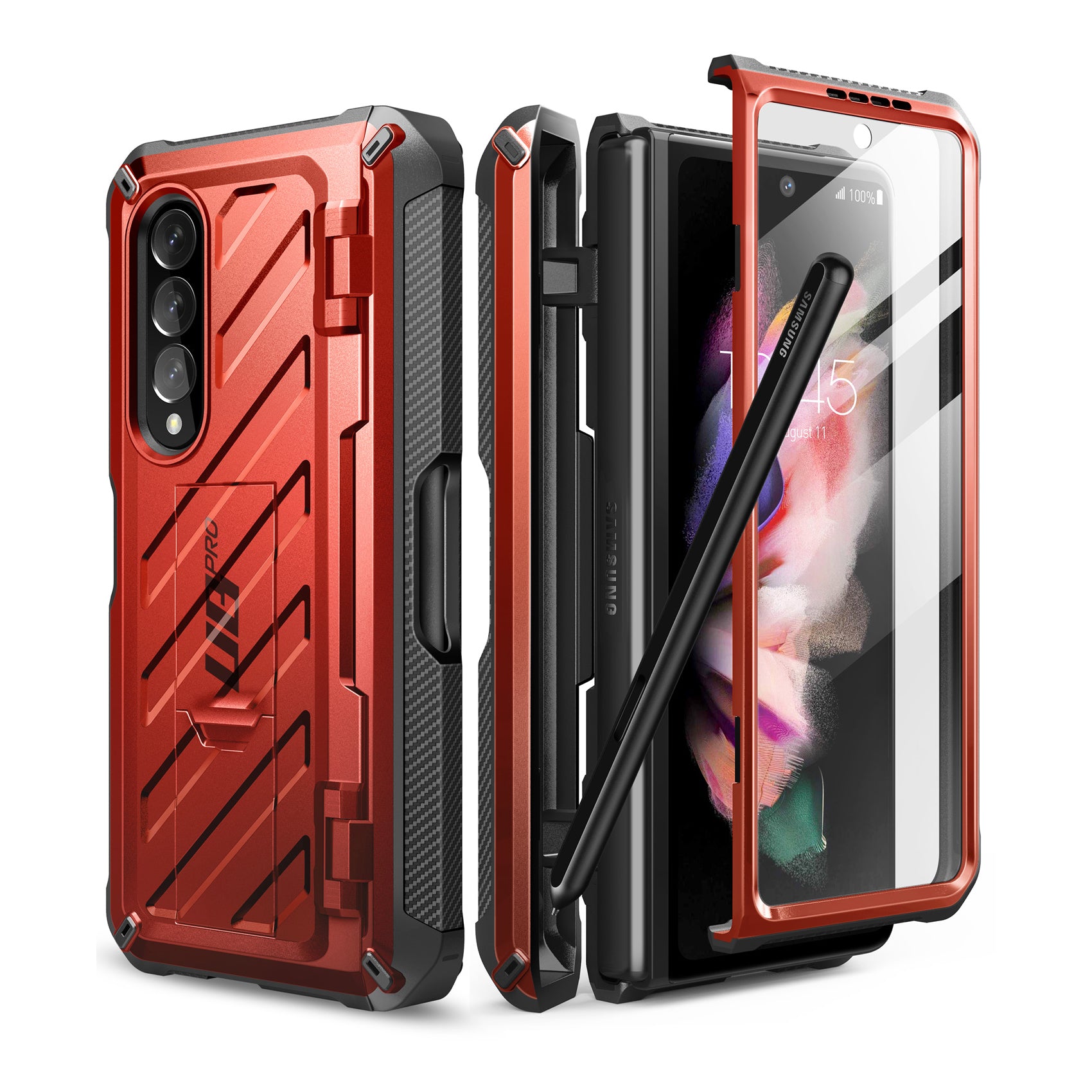 Samsung Galaxy Z Fold 4 Unicorn Beetle PRO Heavy Duty Rugged Case with S Pen Holder - Shockproof & Drop Protection - Metallic Red - Perfect for Outdoor Adventures & Business Travel