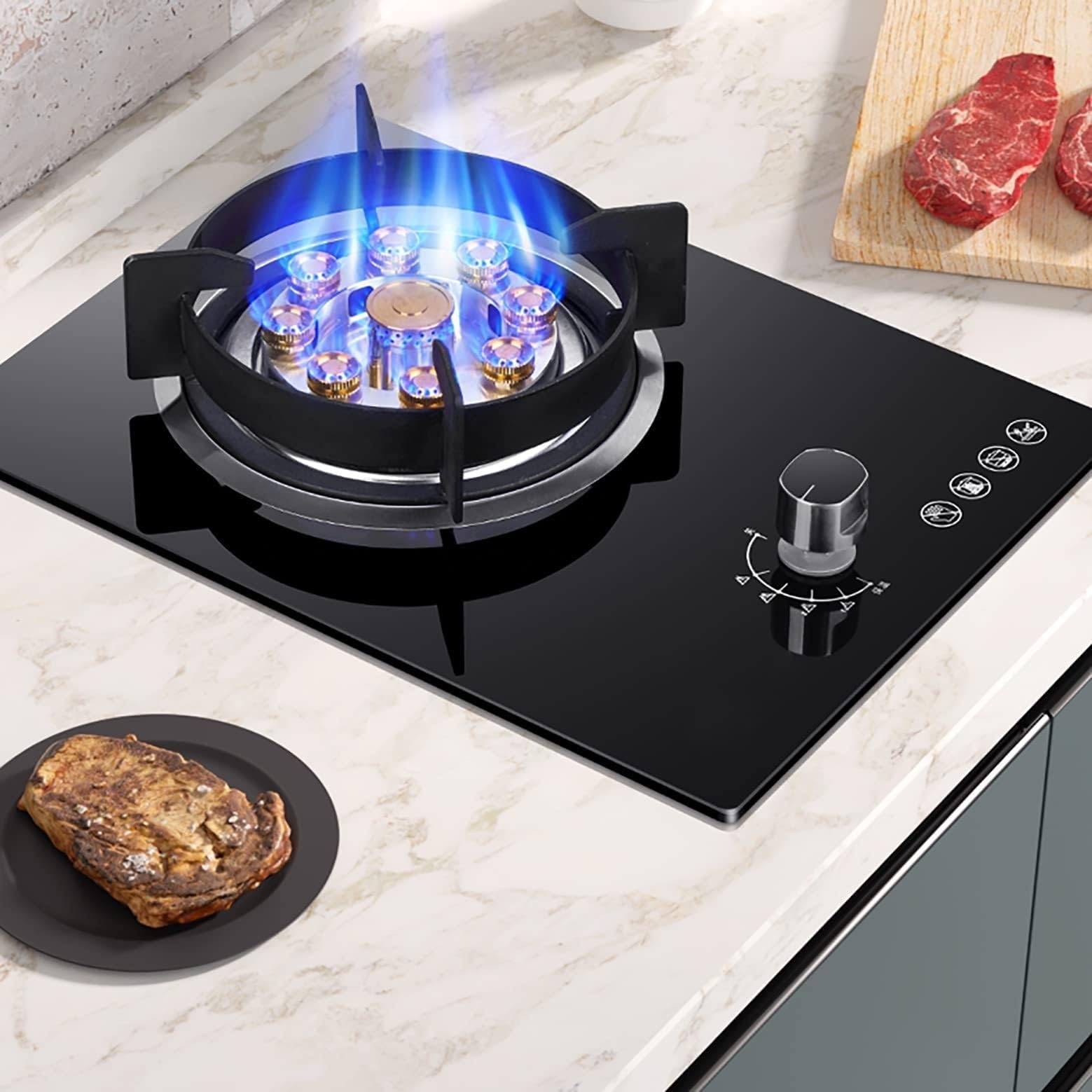 **5.2KW Gas Cooker - 9 Cavity Burner Camping Stove with Tempered Glass, Desktop & Recessed Installation for Kitchen, RV & Outdoor Cooking**