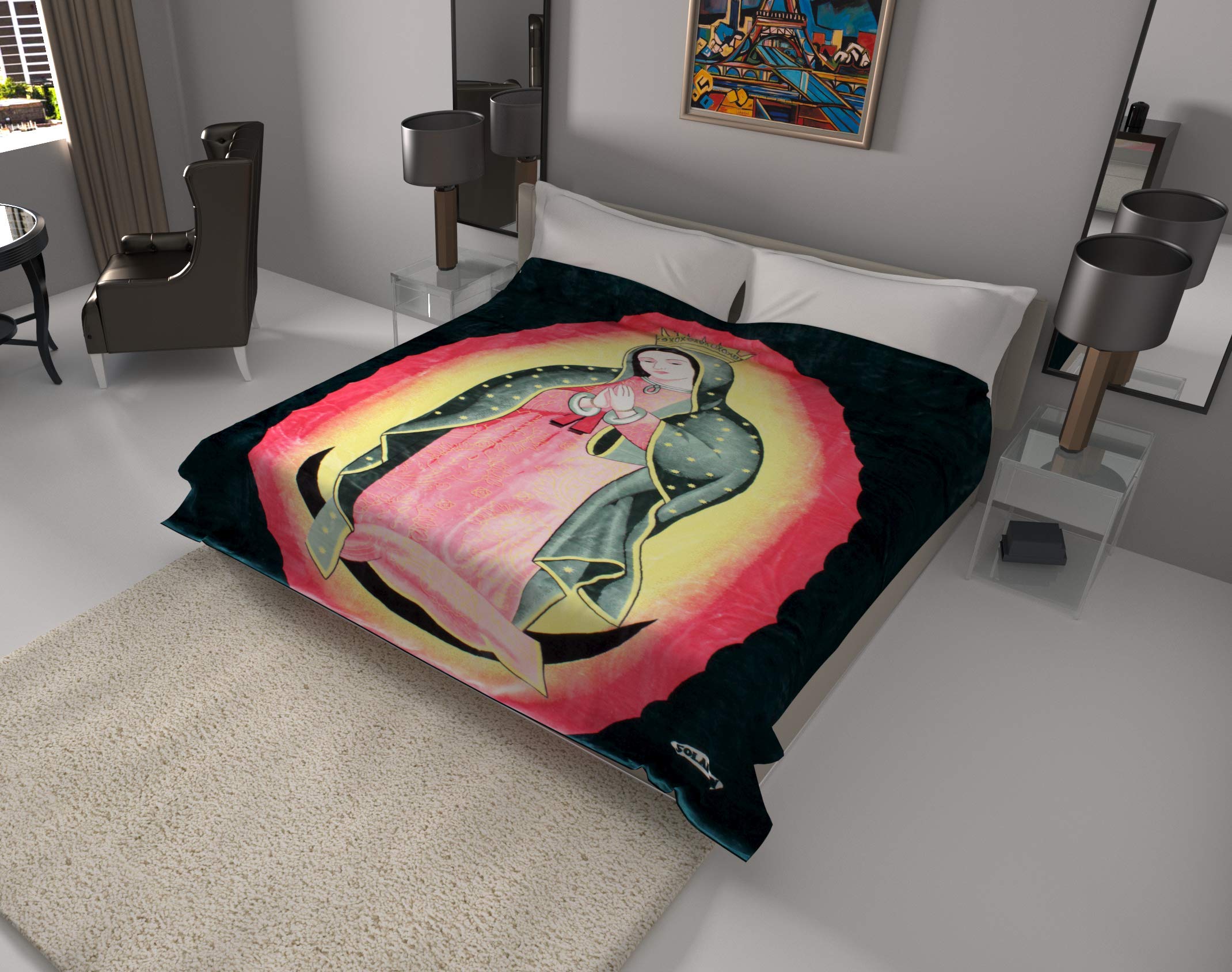 Premium Solaron Queen Size Virgin Mary Korean Mink Blanket - Soft Luxury Throw for Bed, Sofa & Gift Giving - Religious Home Decor & Cozy Winter Warmth