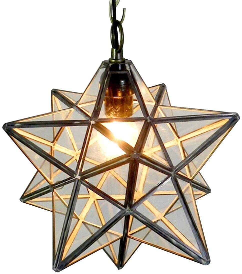 Modern LED Chandelier Light - Geometric Wrought Iron Glass Ceiling Pendant Lamp with 5-Pointed Star Design for Living Room, Dining Room & Bedroom Decor | Energy Efficient Industrial Loft Style Lighting Fixture