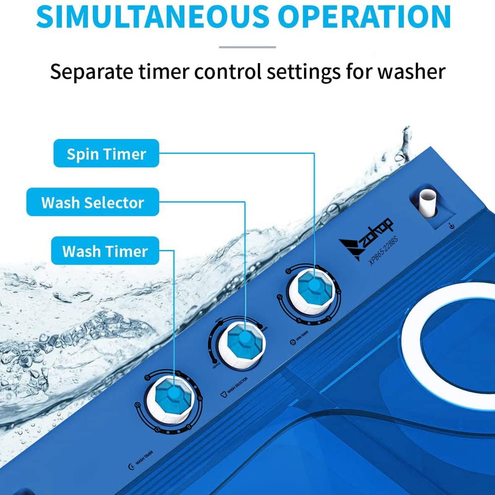 LEADZM 26LBS Portable Washing Machine - Compact Twin Tub Washer (18LBS) & Spinner (8LBS) with Drain Pump - Mini Laundry Combo for Small Spaces - Perfect for Dorms, Apartments, RVs & Camping (White & Blue) - Ideal for Travel, Tiny Homes & Off-Grid Living