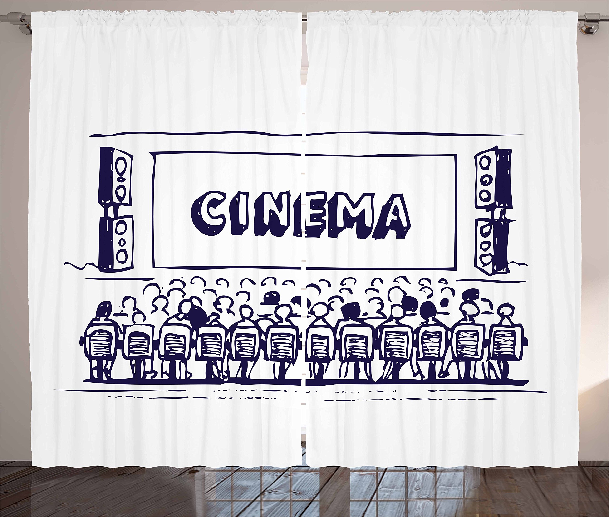 Ambesonne Movie Theater Curtains - Hand Drawn Audience Illustration - 2 Panel Window Drapes for Living Room & Bedroom - 108