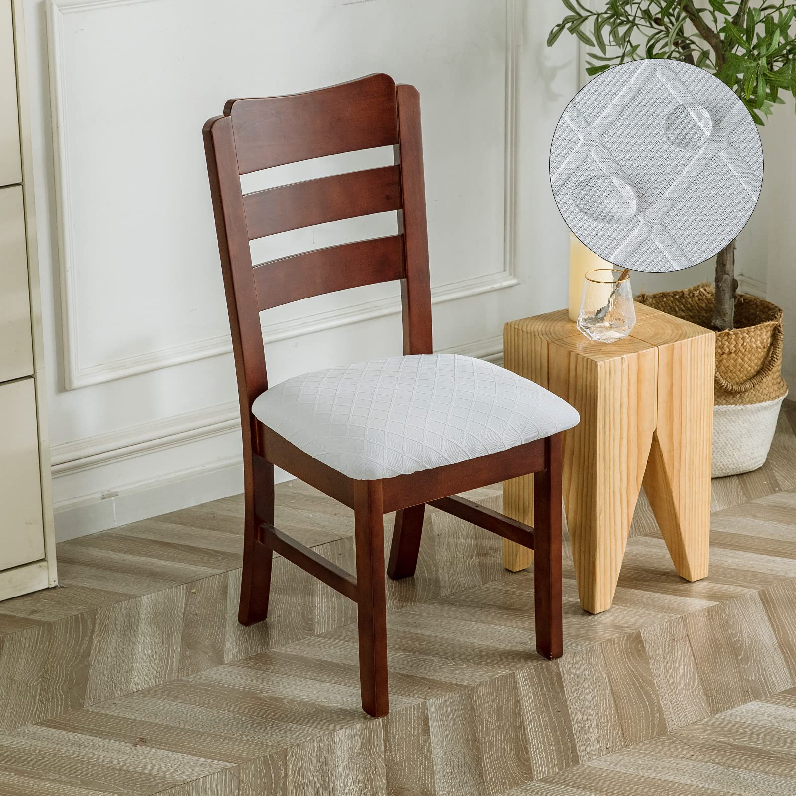 Waterproof Dining Chair Covers Set of 6 - White Spill-Proof Kitchen Seat Protectors for Home & Restaurant Use - Easy to Clean & Durable Fabric for Everyday Dining & Entertaining