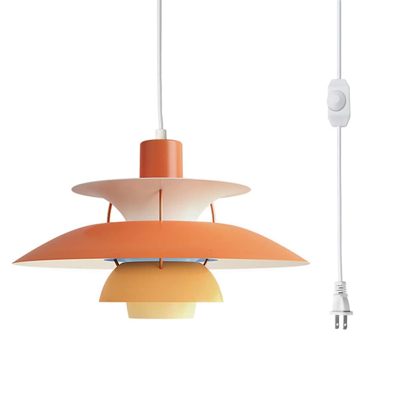 Modern Plug-in Pendant Light - Denmark Design Hanging Fixture with 19.7ft Cord & Inline Dimmer Switch, Orange - Perfect for Kitchen Island, Dining Room, Bedroom or Living Room Lighting