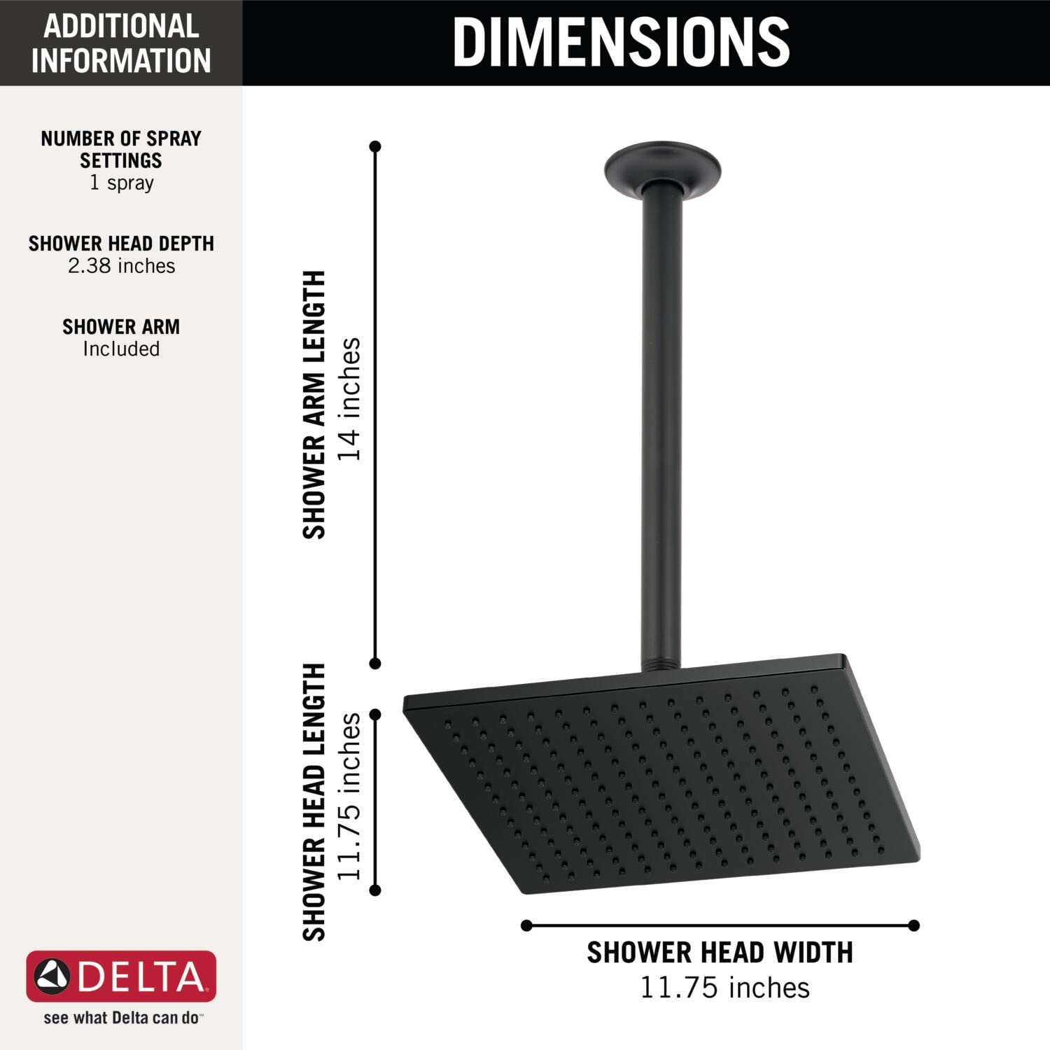 High Pressure Rain Shower Head - Matte Black Ceiling Mount Rainfall Showerhead with Adjustable Shower Arm - Luxury Bathroom Upgrade for Spa-Like Experience
