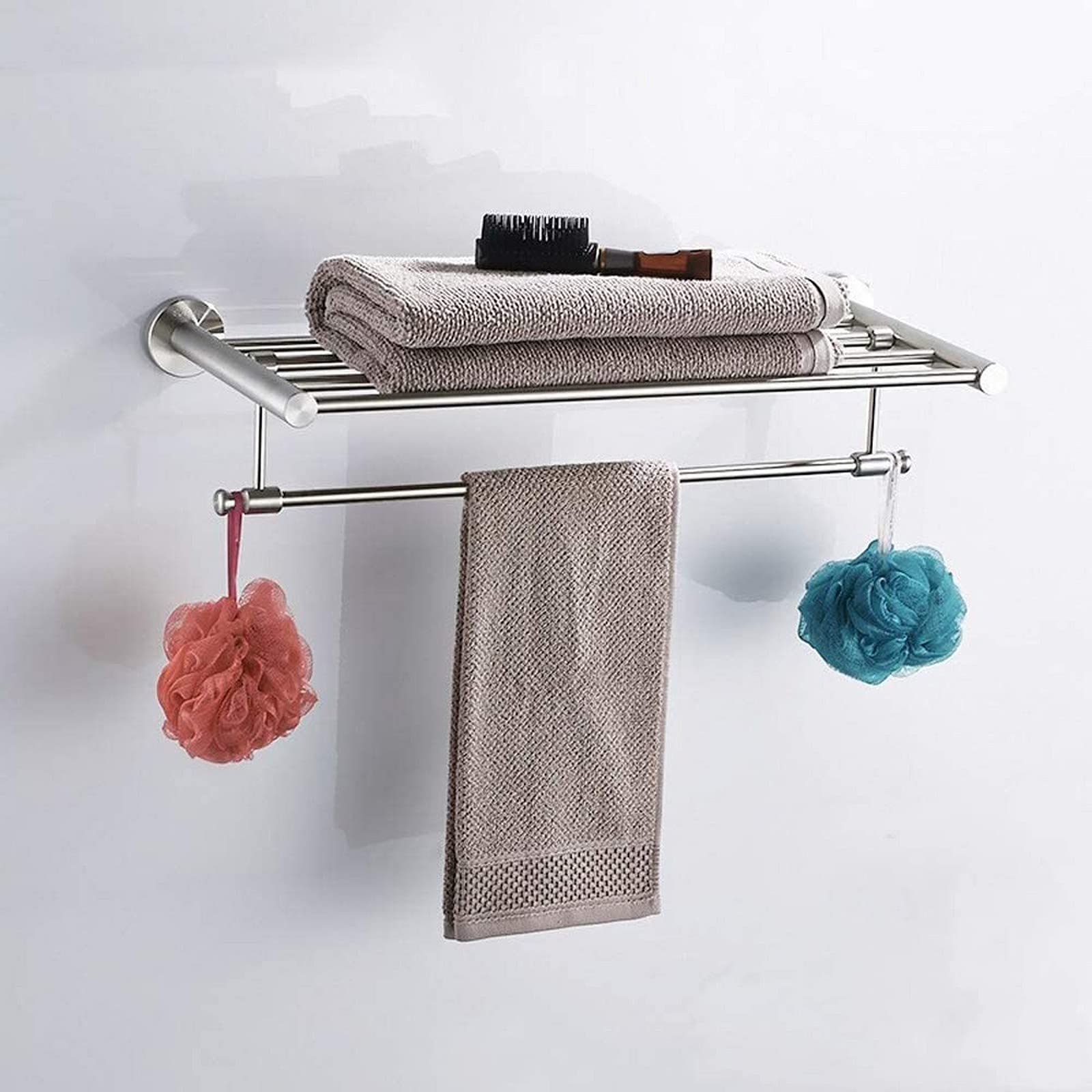Stainless Steel Bathroom Towel Rack & Shelf Organizer - 60cm Chrome Wall Mounted Double Towel Bar for Bathroom & Shower Storage | Perfect for Small Spaces, Modern Home Decor & Spa-Like Bathroom Experience